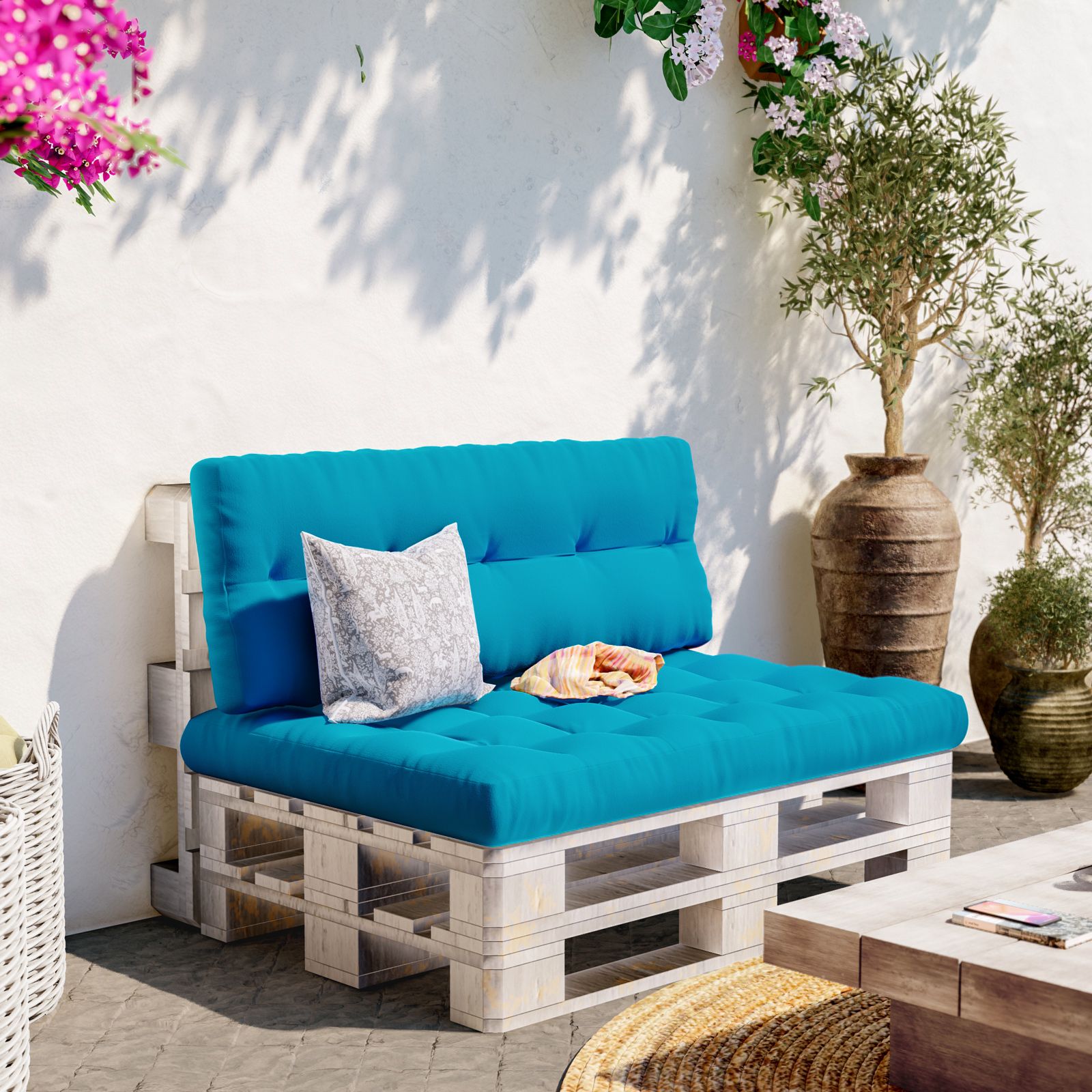 Cuscino seduta pallet in poliestere 120x80 cm turchese per giardino e  interno