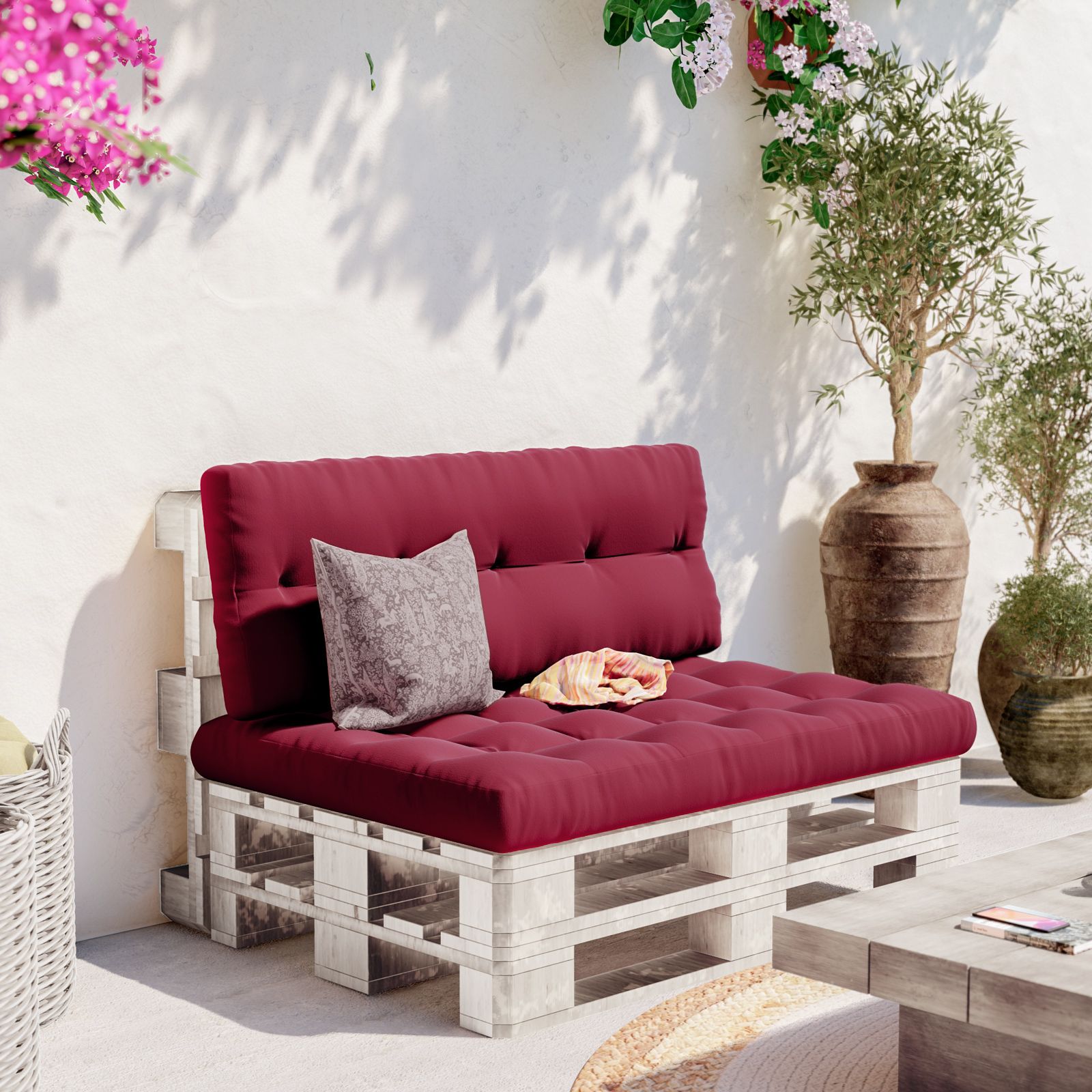 Cuscino Da Esterno Beautissu XLuna - 70x70x10 Cm, Imbottito, Resistente A Pioggia E Umidità | Rosso, Per Giardino E Balcone - Foto 9