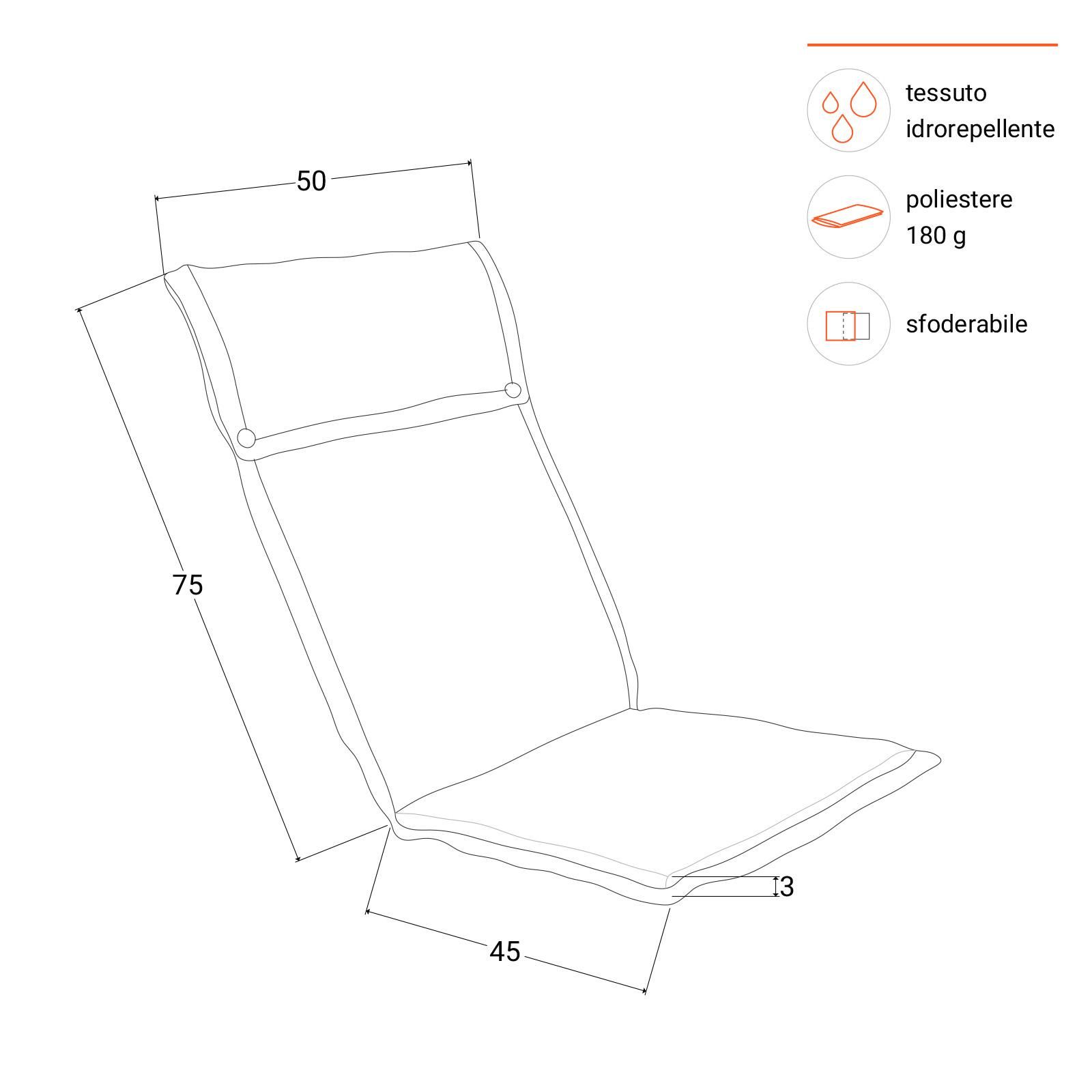 Cuscino per sedia a sdraio con schienale alto idrorepellente per