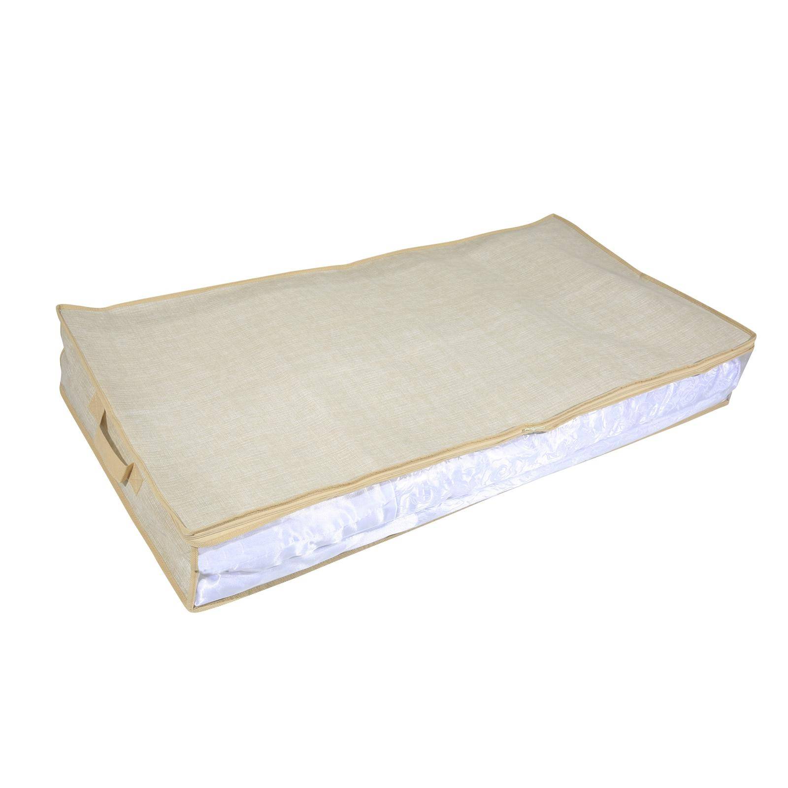 Custodia per coperte e indumenti 100x50 cm tessuto beige con zip e manici