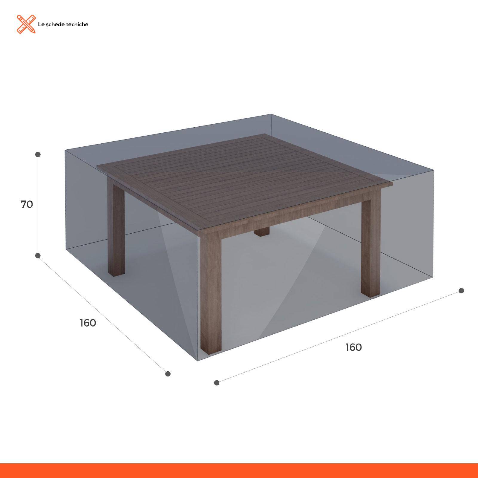 Telo di copertura per tavolo quadrato 160 x 70h cm in tessuto impermeabile