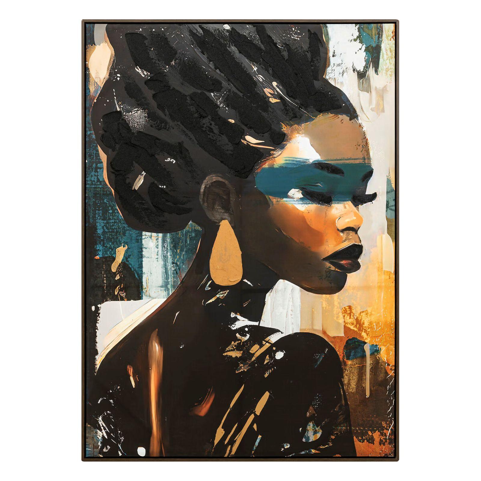 Quadro Su Tela Astratta KLAKLA Exter - 73,7x149,9 Cm - Stampa HD In Blu E Nero - Decorazione Moderna Per Soggiorno E Camera Da Letto