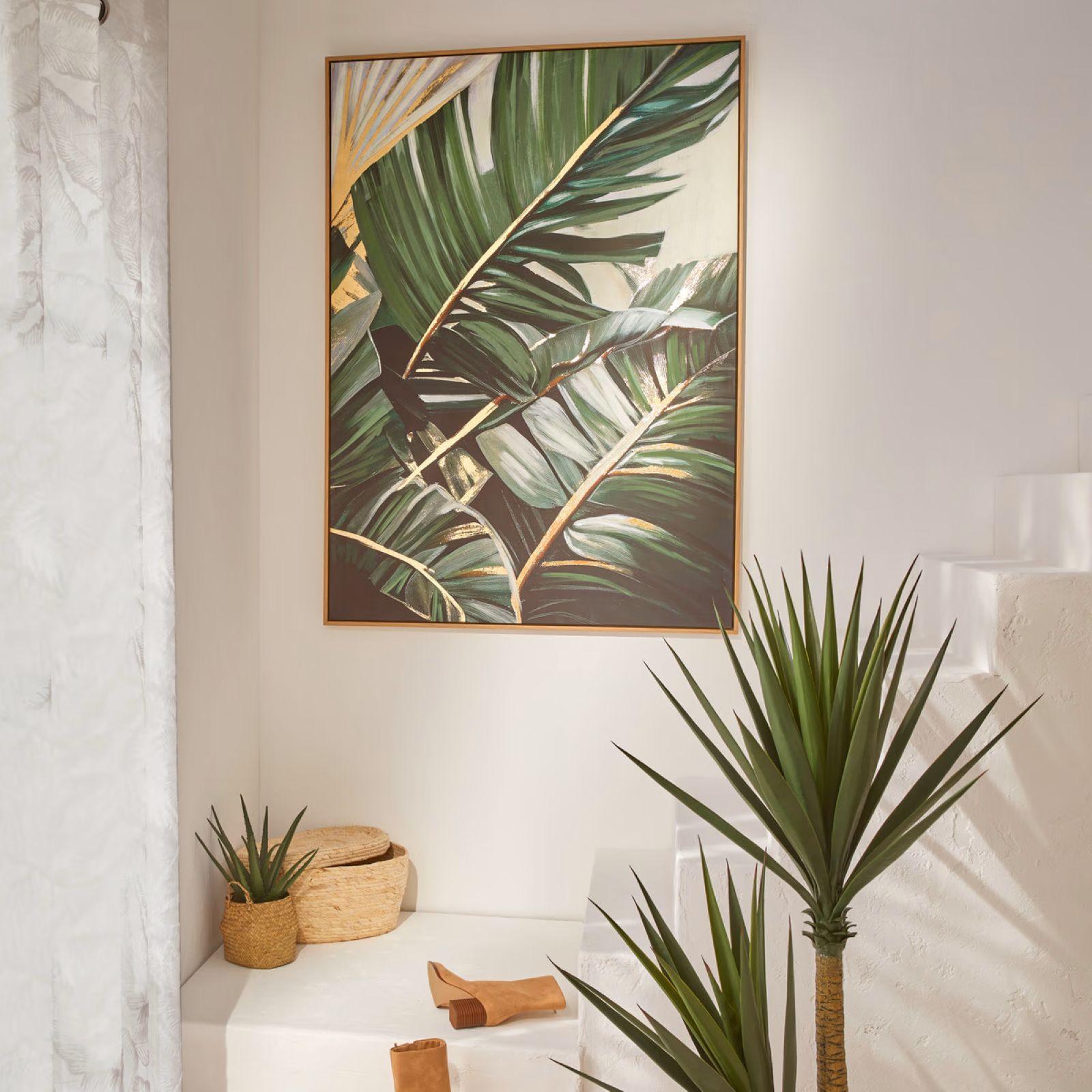 Welmeco Decorazione Da Parete 5 Pezzi - Stampa Giclée Su Tela Con Foglie Di Tè E Fiori Eleganti, Rustica Con Dettagli Oro