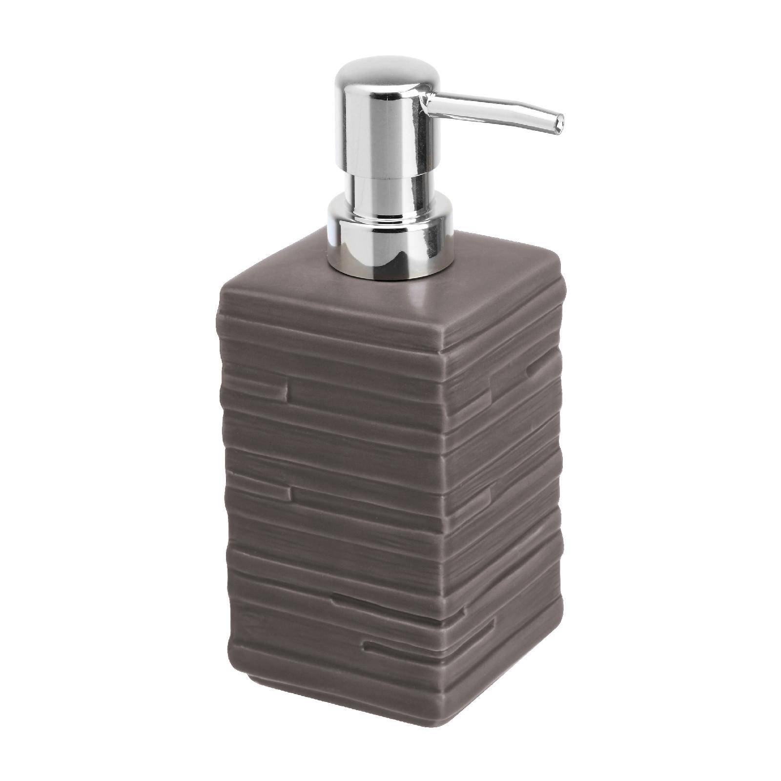 Dispenser sapone in ceramica grigia e ABS cromato - Brik