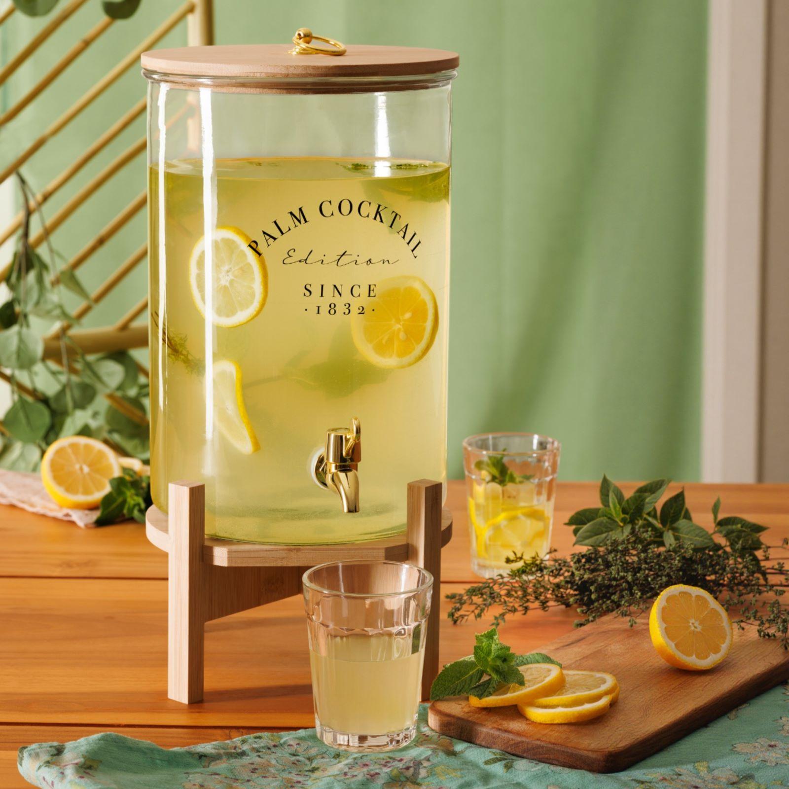 Distributore di Bevande, 3 Pezzi da 8 L, Contenitore di Succhi in Vetro con Supporto in Legno, Rubinetto in Acciaio Inox, Infusore, Distributore di Tè Freddo, Limonata, per Feste | IT