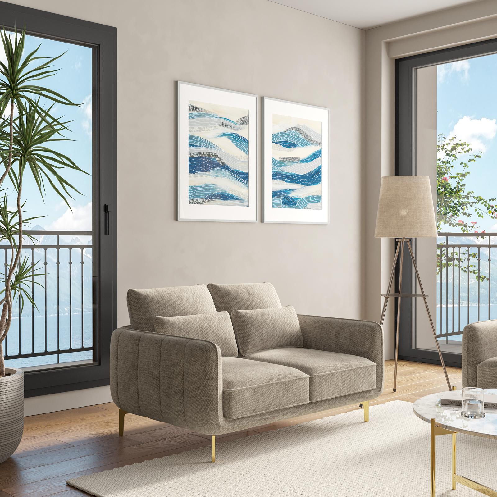 Divano posti in tessuto ciniglia tortora con gambe in metallo - Main Image