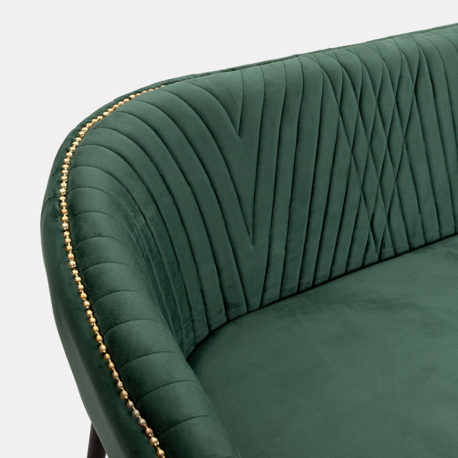 Divano 2 posti in velluto verde con borchie decorative oro - Miriel