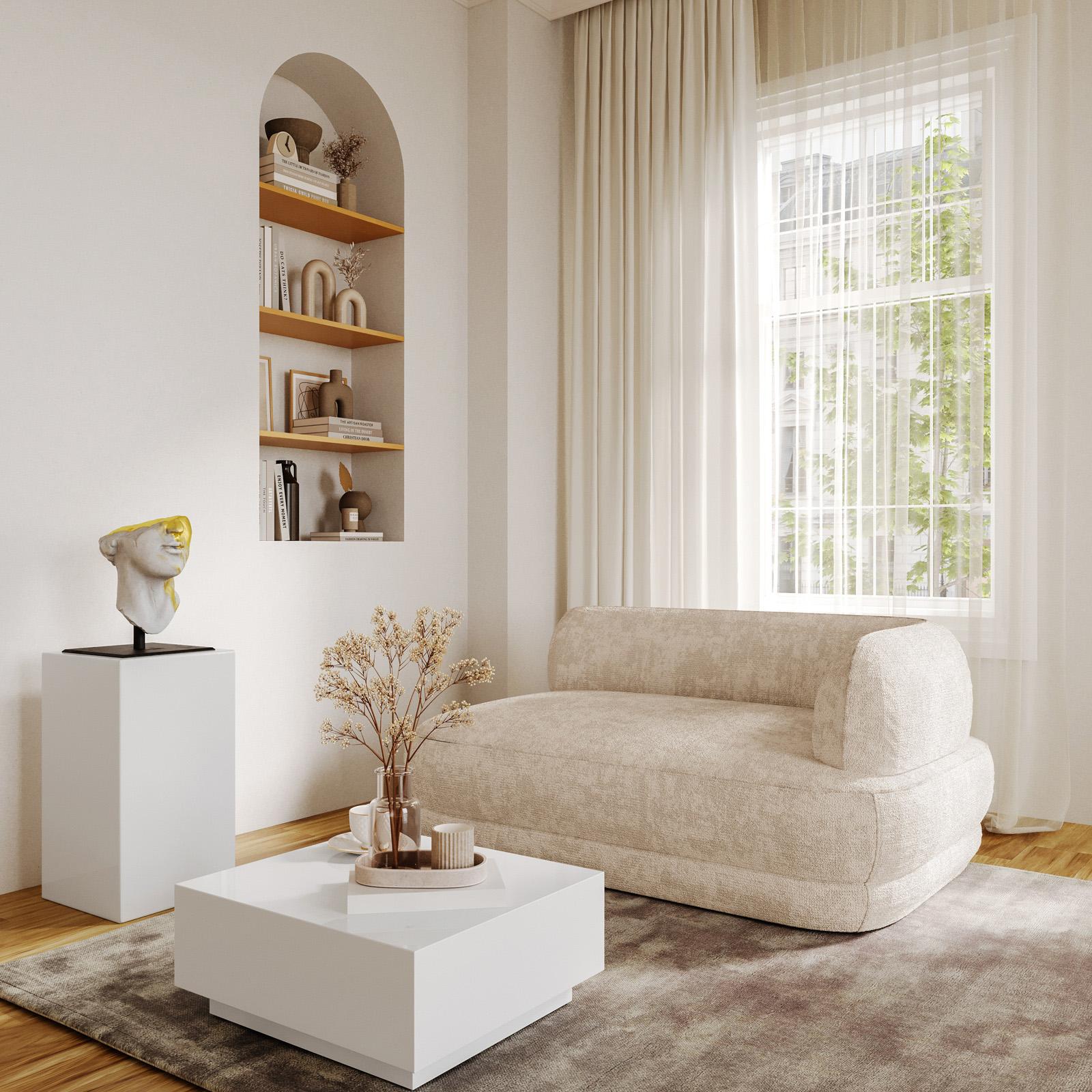 Divano posti modulare in tessuto di ciniglia beige con schienale