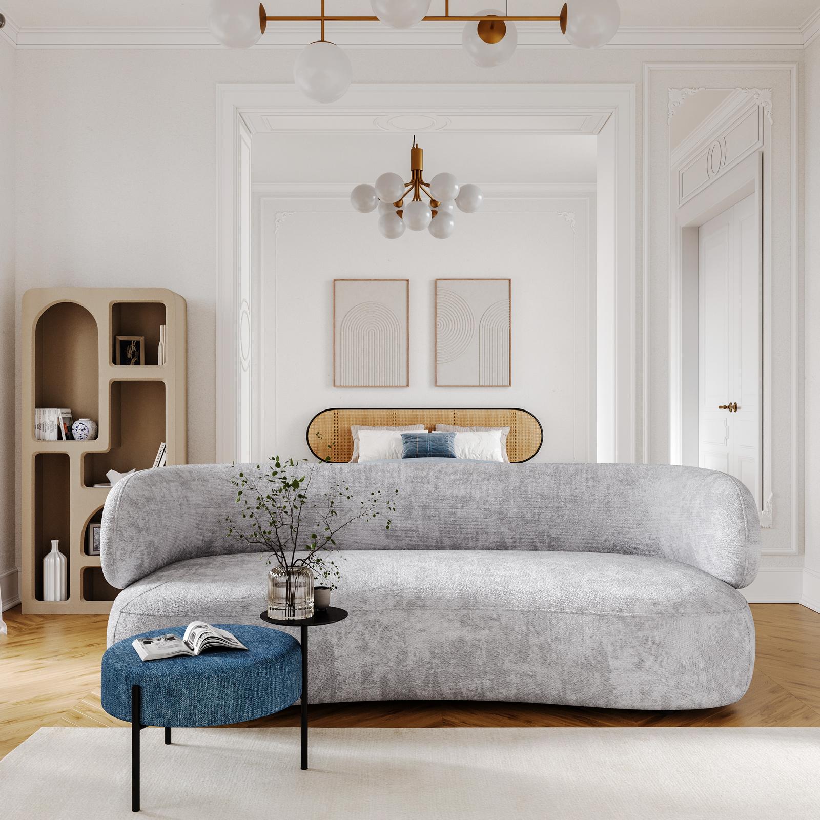 Divano posti in tessuto di ciniglia grigio con maxi seduta