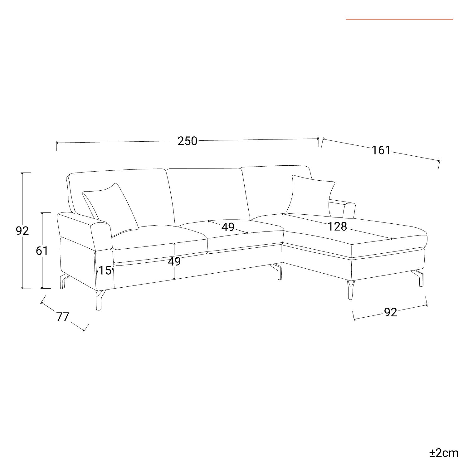 Divano angolare posti in tessuto grigio con chaise longue a