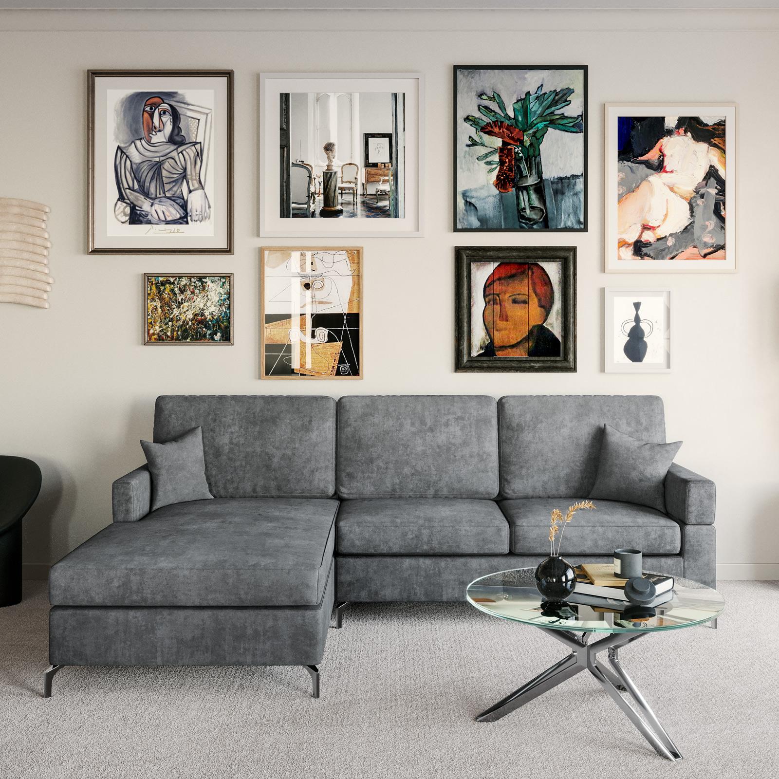 Divano angolare posti in tessuto grigio con chaise longue a