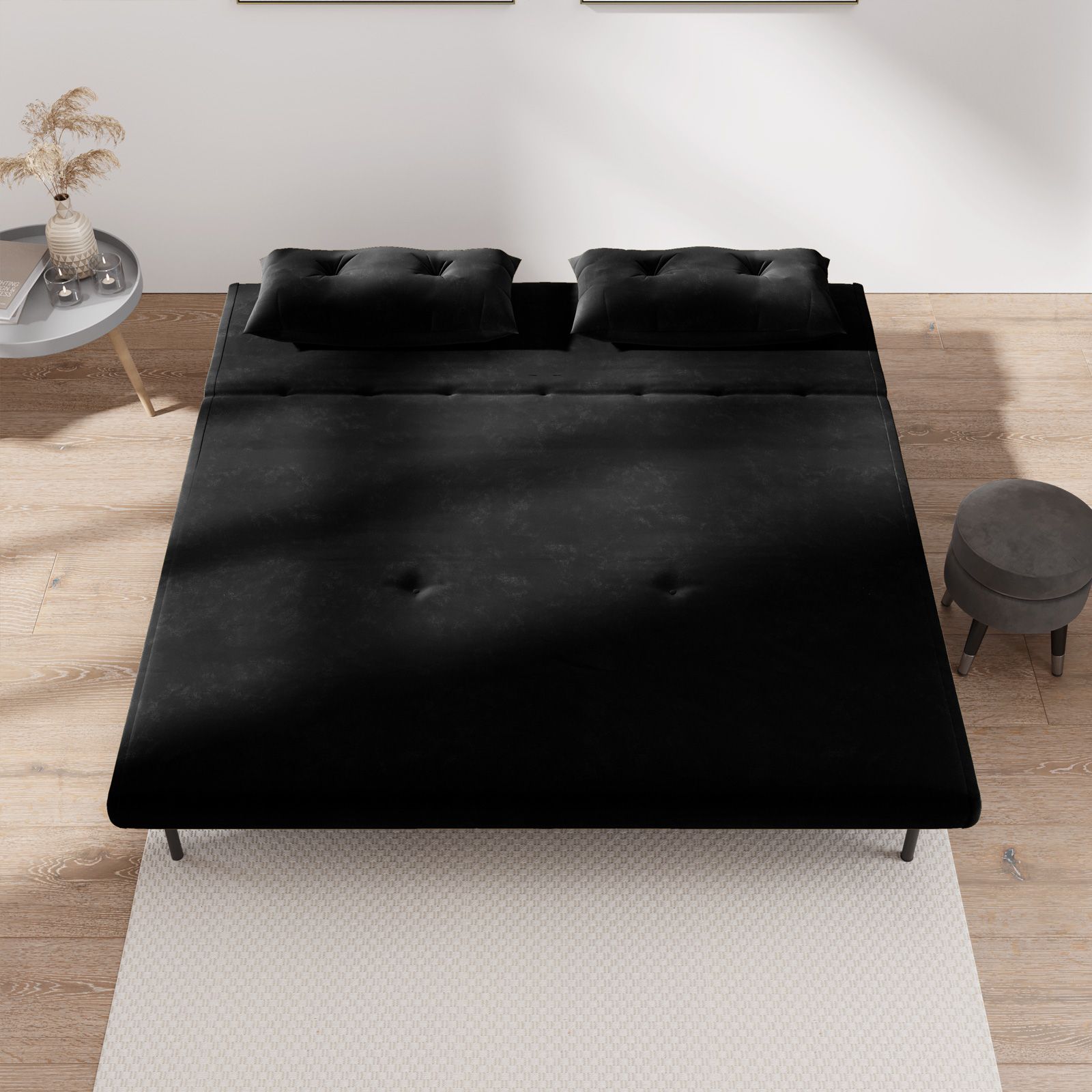 Divano letto 2 posti 133x80 cm in velluto nero con schienale regolabile in 6  posizioni - Terat