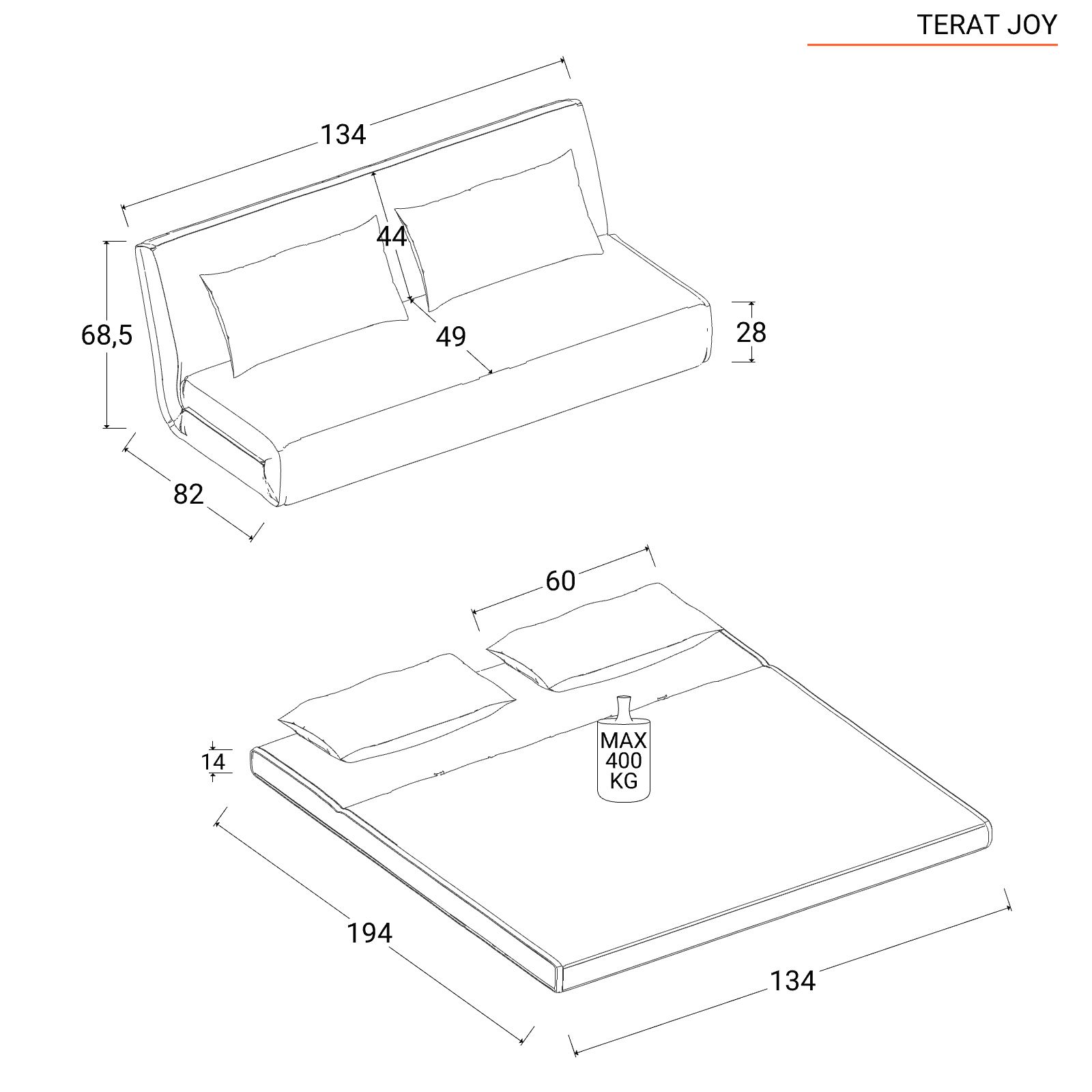 Divano letto 2 posti 134x82 cm in velluto a coste antracite con schienale  regolabile - Terat Joy