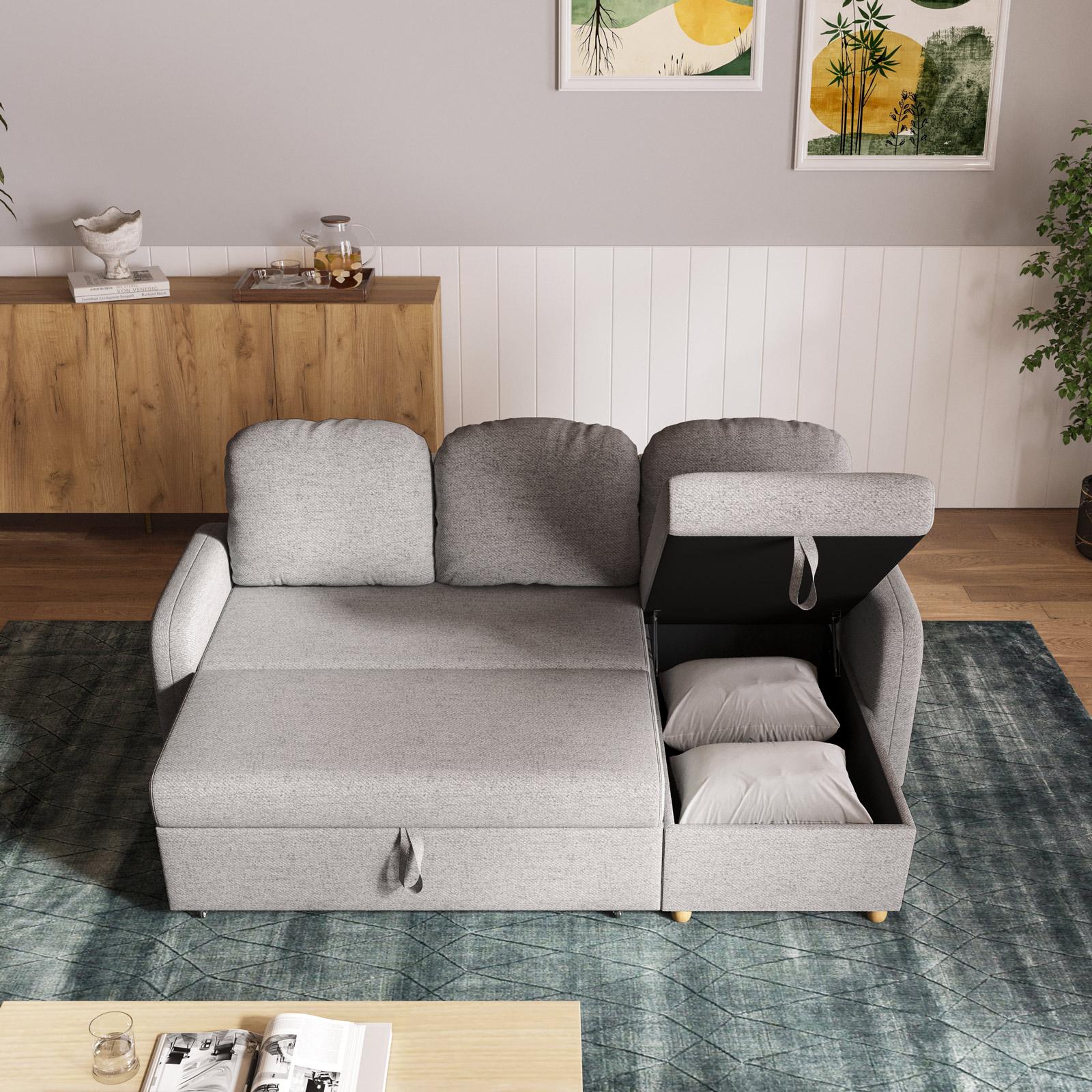 Divano letto posti in tessuto a trama sottile cacao con penisola