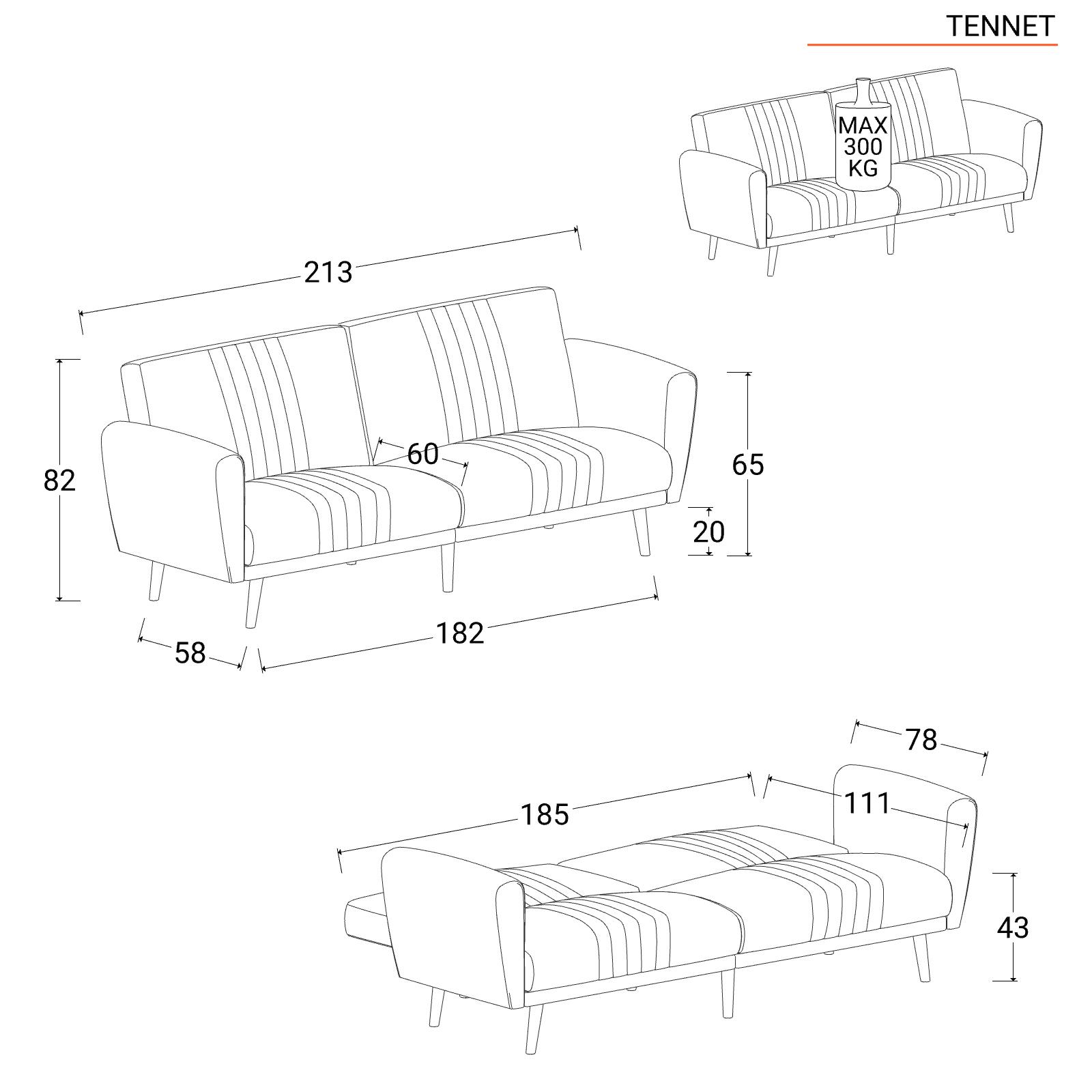Divano letto posti in tessuto antracite con schienale