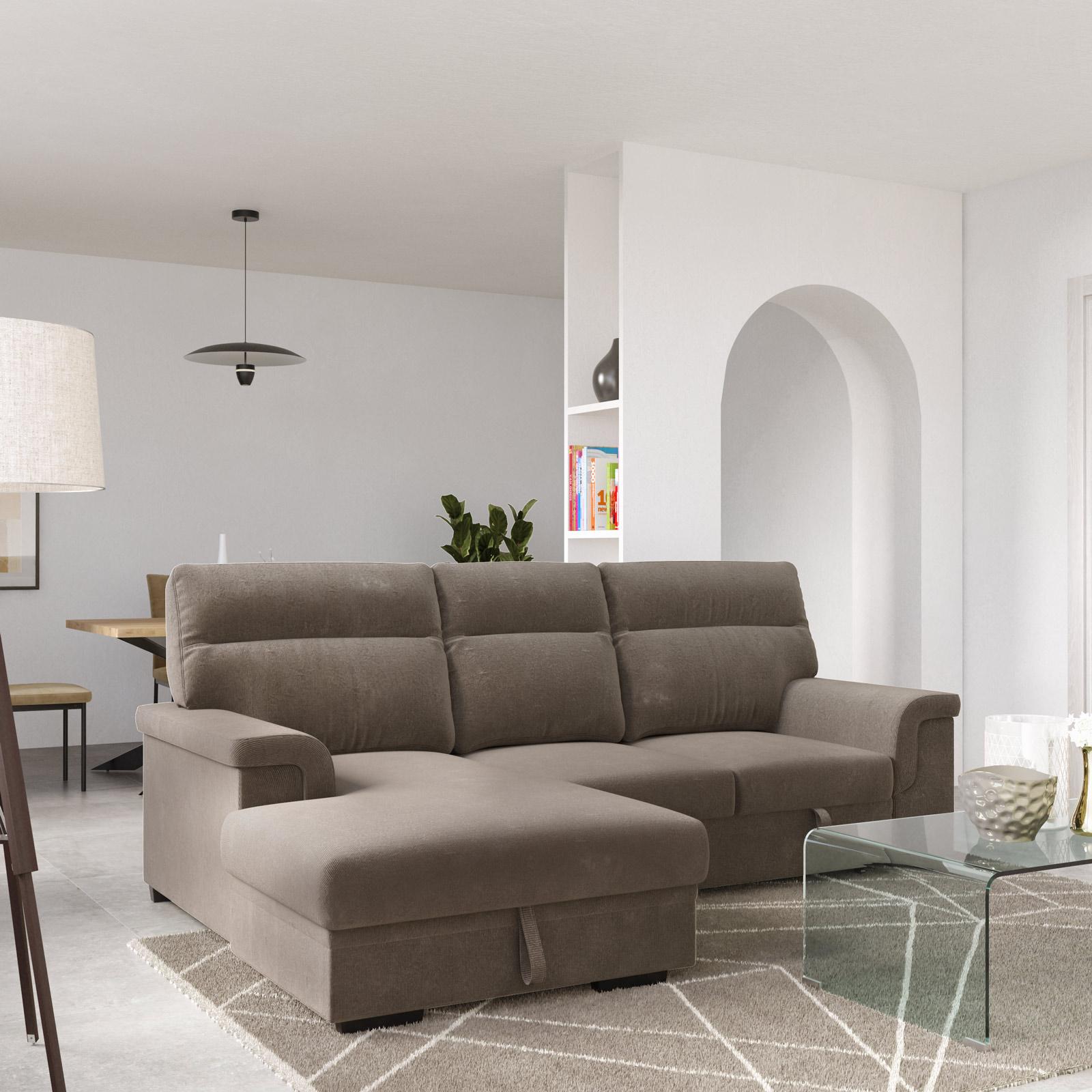 Divano letto posti in tessuto ciniglia tortora a costine con