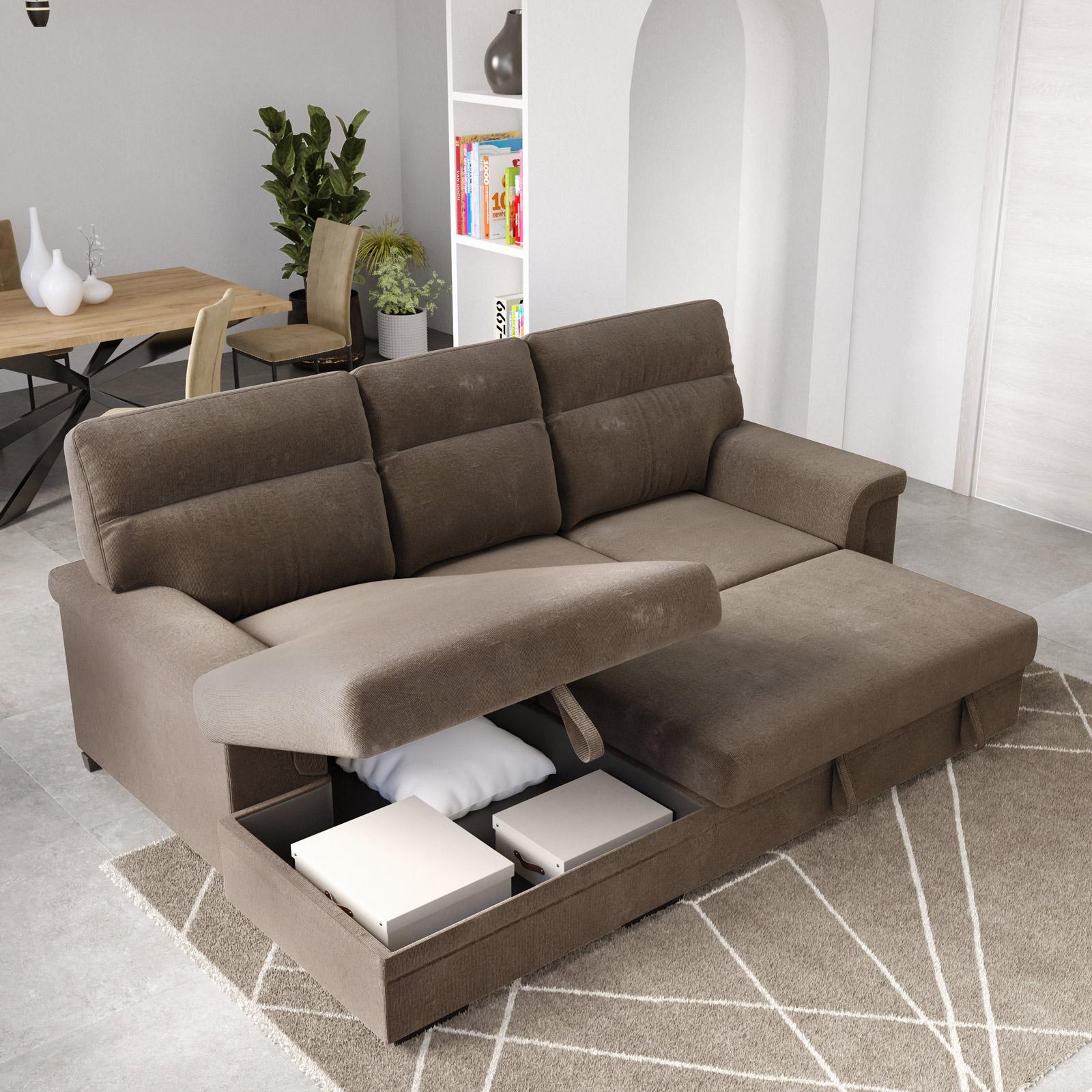 Divano letto posti in tessuto ciniglia tortora a costine con