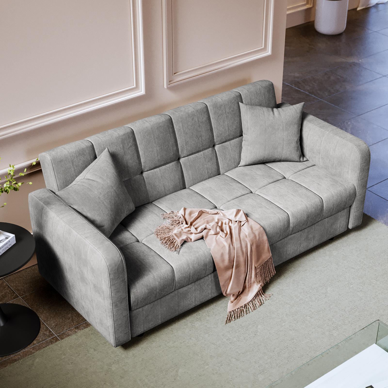 Divano letto posti in tessuto effetto melange grigio con