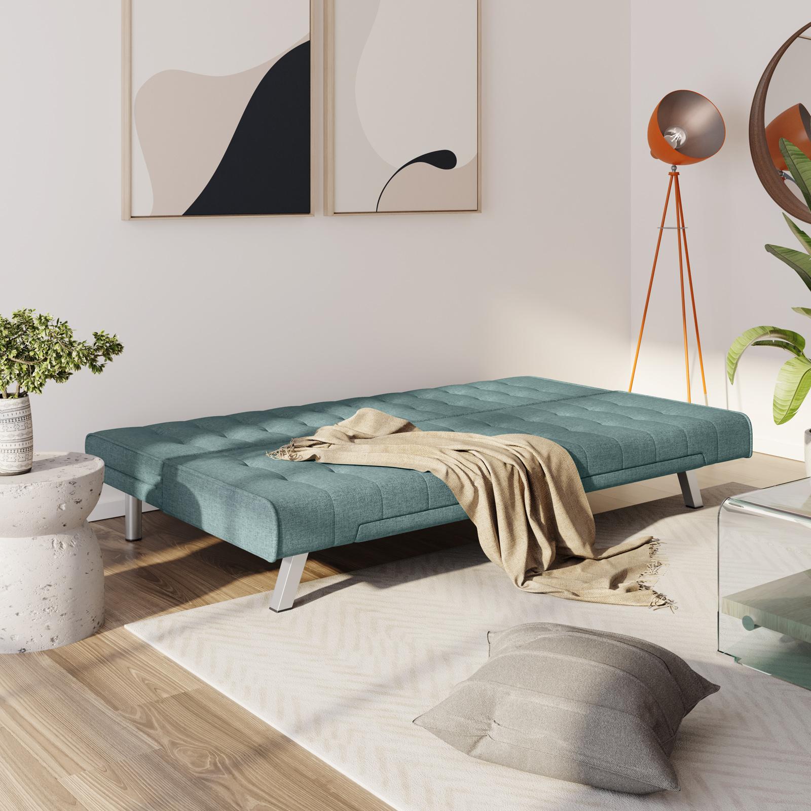 Divano letto posti in tessuto verde con schienale reclinabile