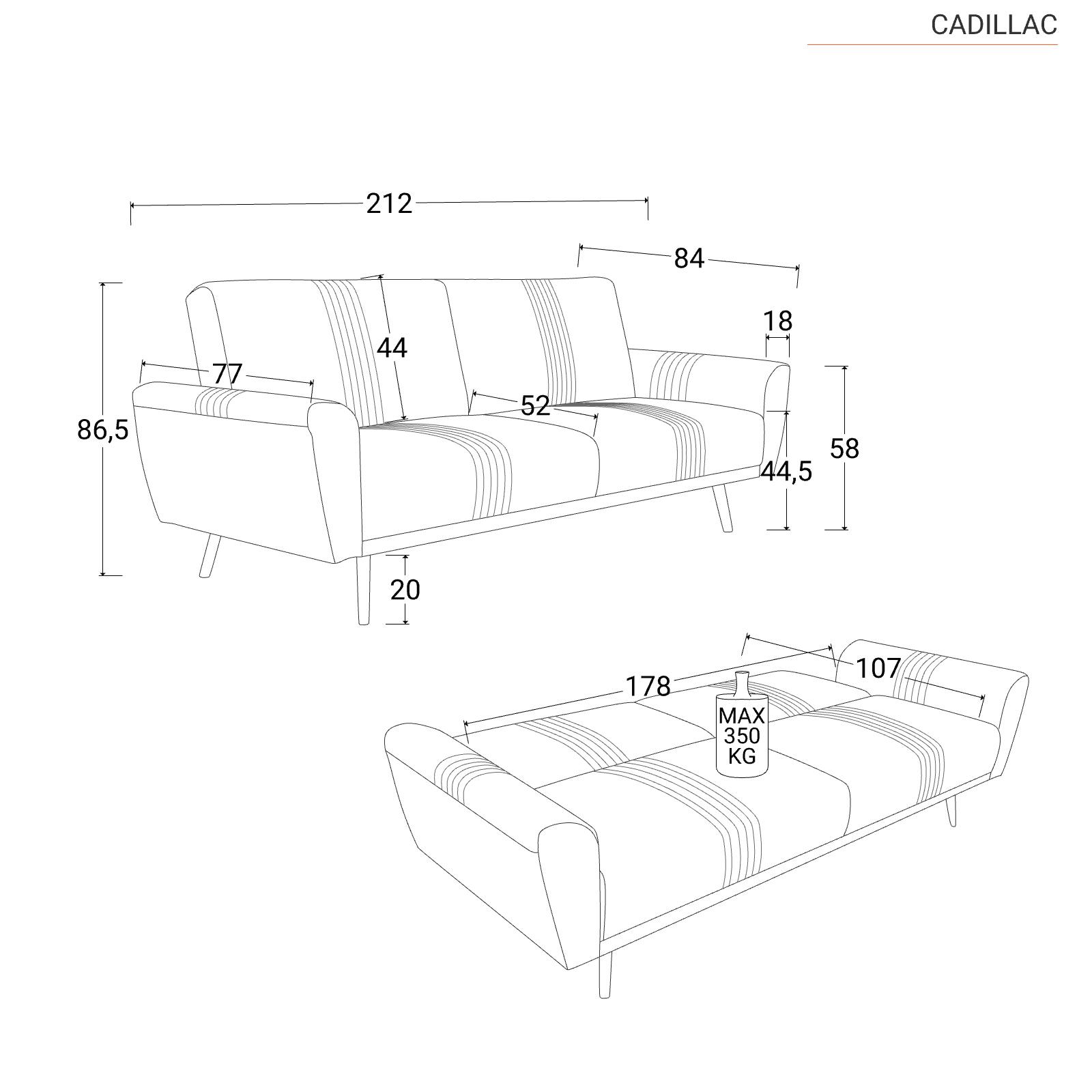 Divano letto posti in velluto verde bosco Cadillac