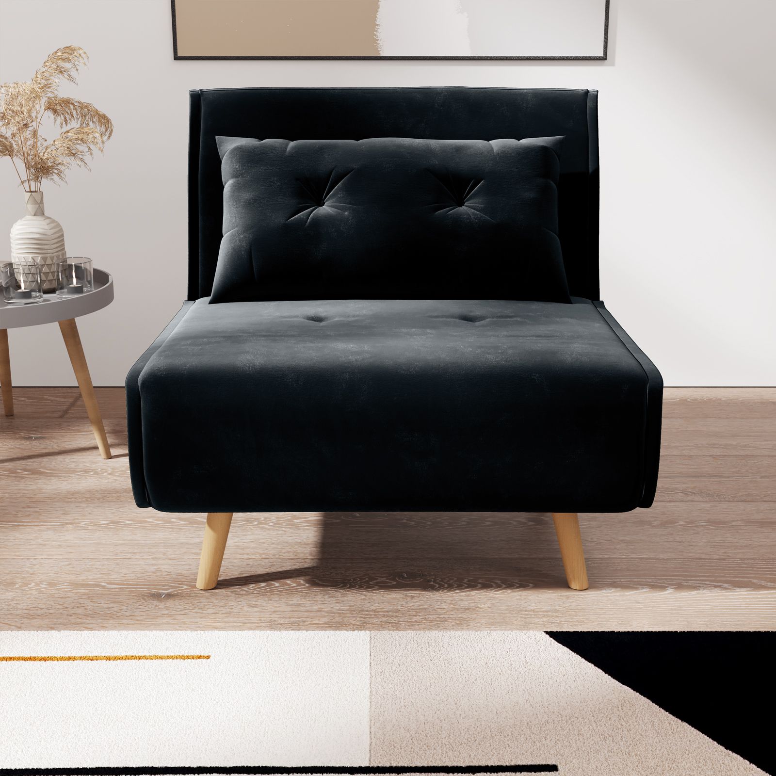 Divano letto 75x80 cm in velluto nero con schienale regolabile in 6  posizioni - Terat