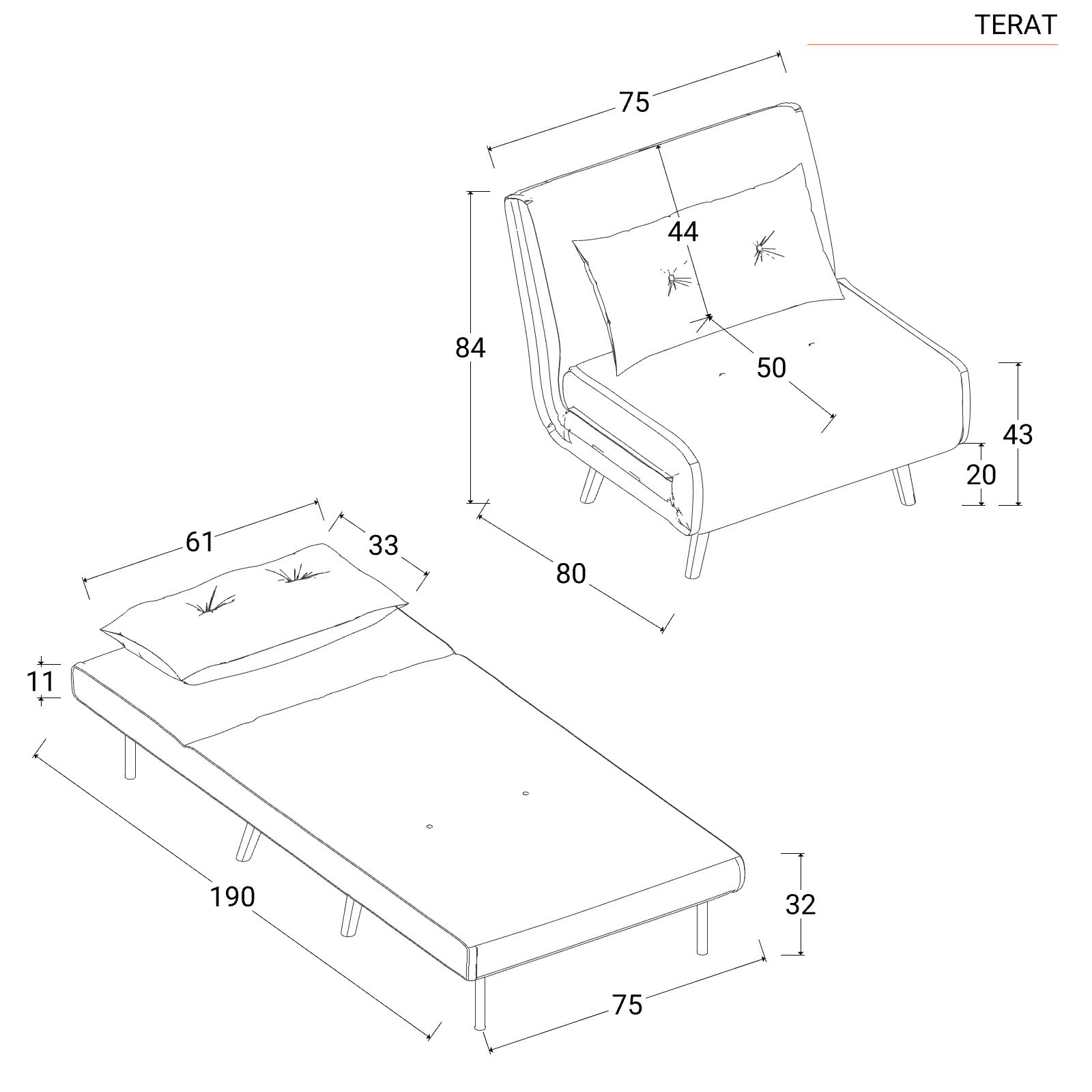 Divano letto 2 posti 133x80 cm in tessuto teddy bianco con schienale  regolabile in 6 posizioni - Terat