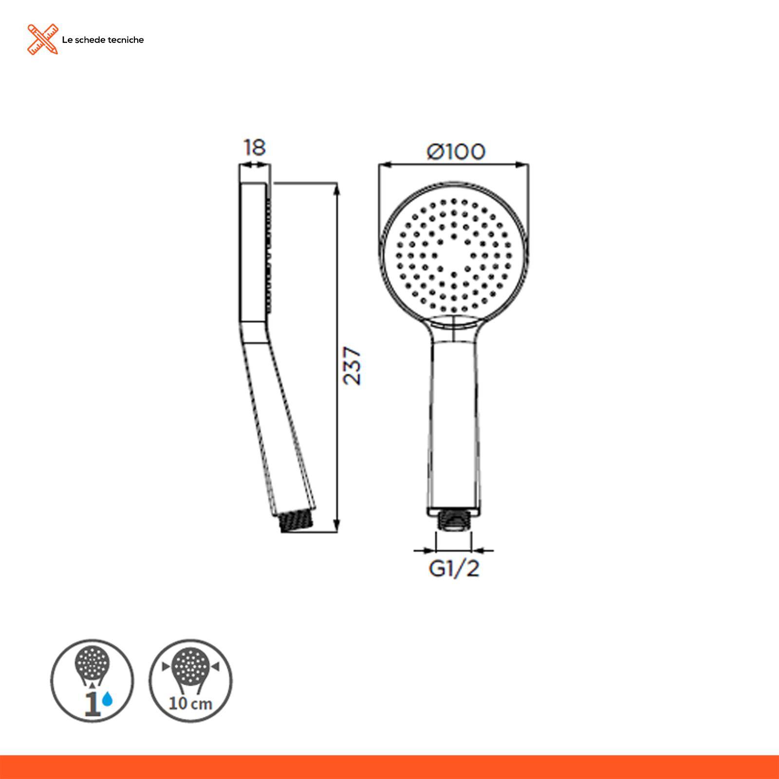 Saliscendi anticalcare con doccino nero opaco per doccia 70 cm - Lagos