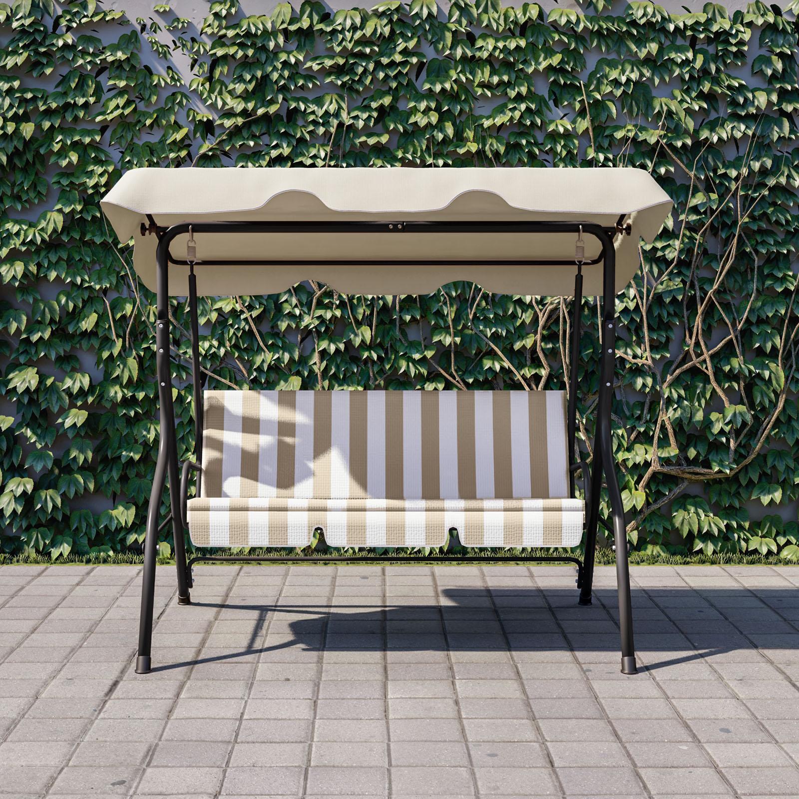 Festnight Gazebo Con Dondolo E Tenda - Telaio In Acciaio, Colore Crema/Caffè, Con 4 Cuscini, Trasformabile In Letto, Per Giardino E Balcone