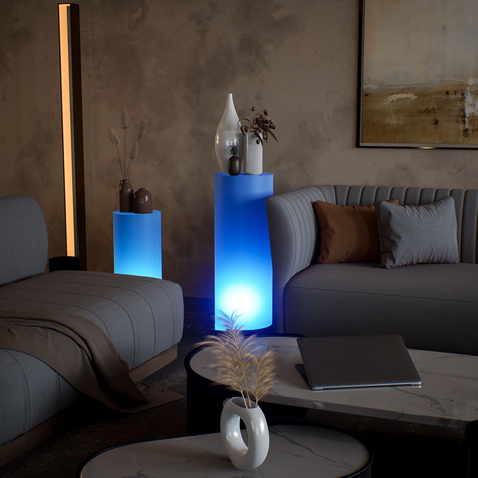 Base Girevole In Legno Con Luci LED Colorate E Dimmer Touch, Per Espositori E Statuette - 4