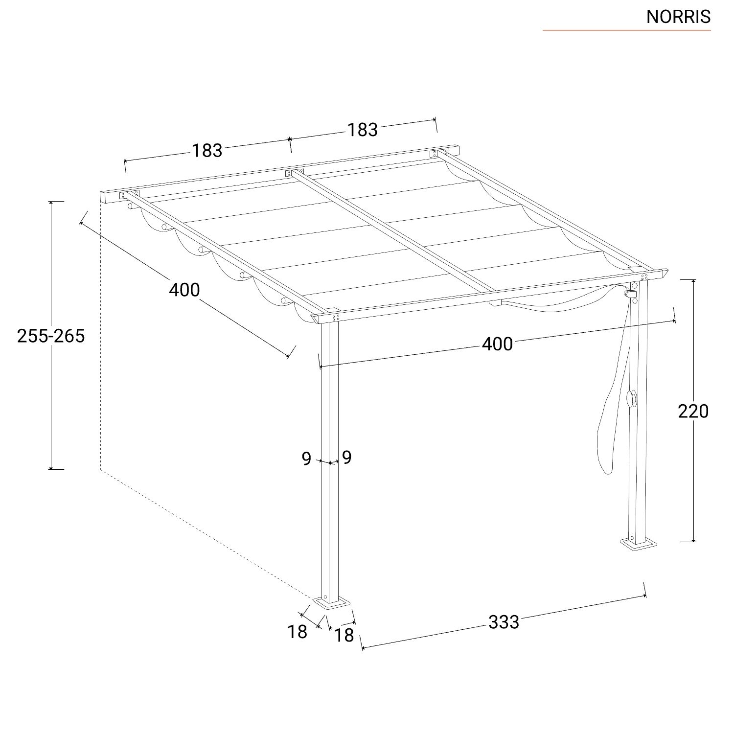 Gazebo 4x4 m in alluminio bianco e con tetto scorrevole - Norris