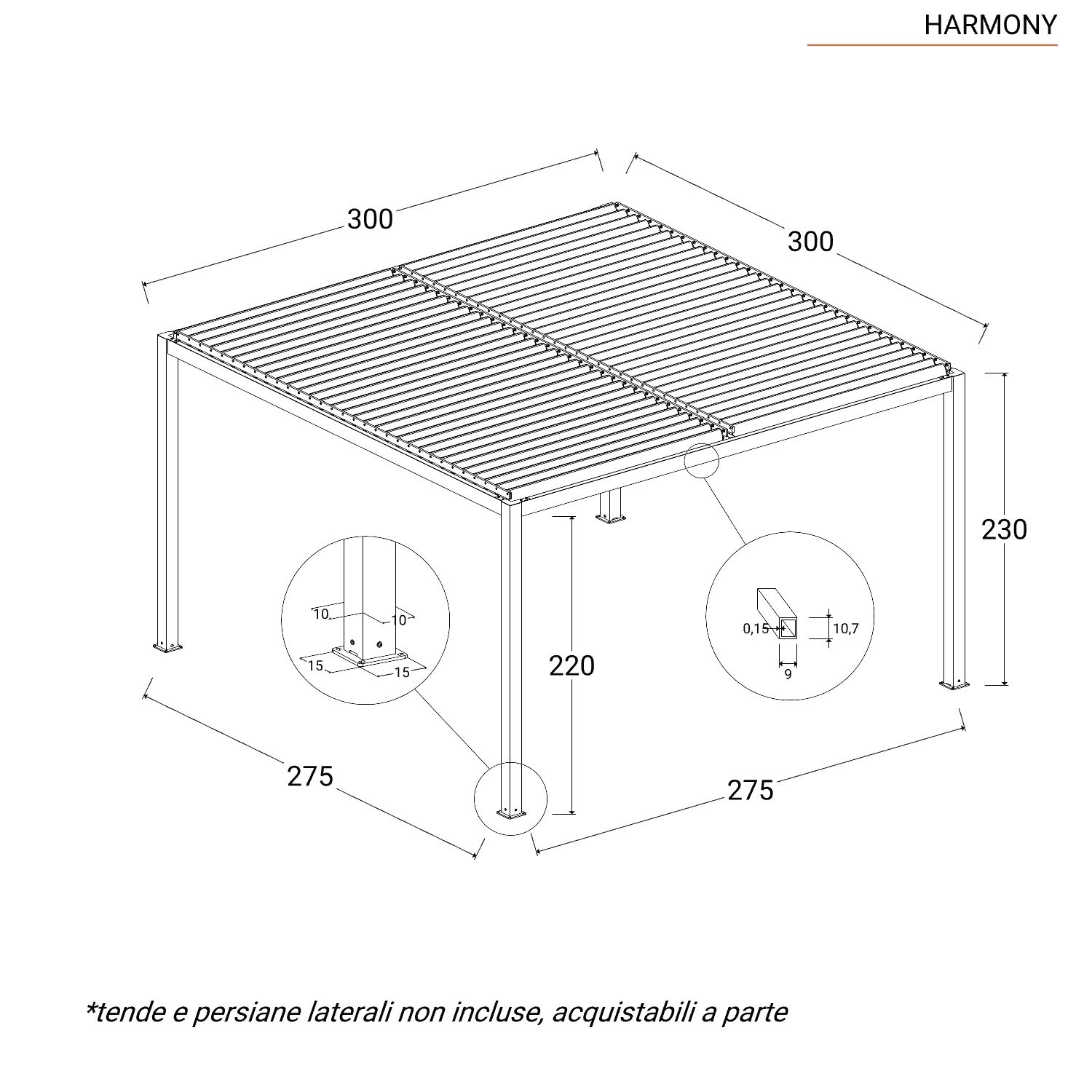 Gazebo pieghevole professionale 3x3mt - Acciaio 4cm - Blu