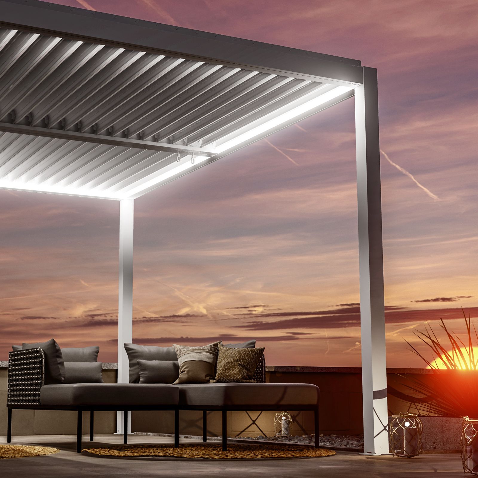 Gazebo led con tetto a lamelle 4x4 m in alluminio antracite - Enea Deluxe