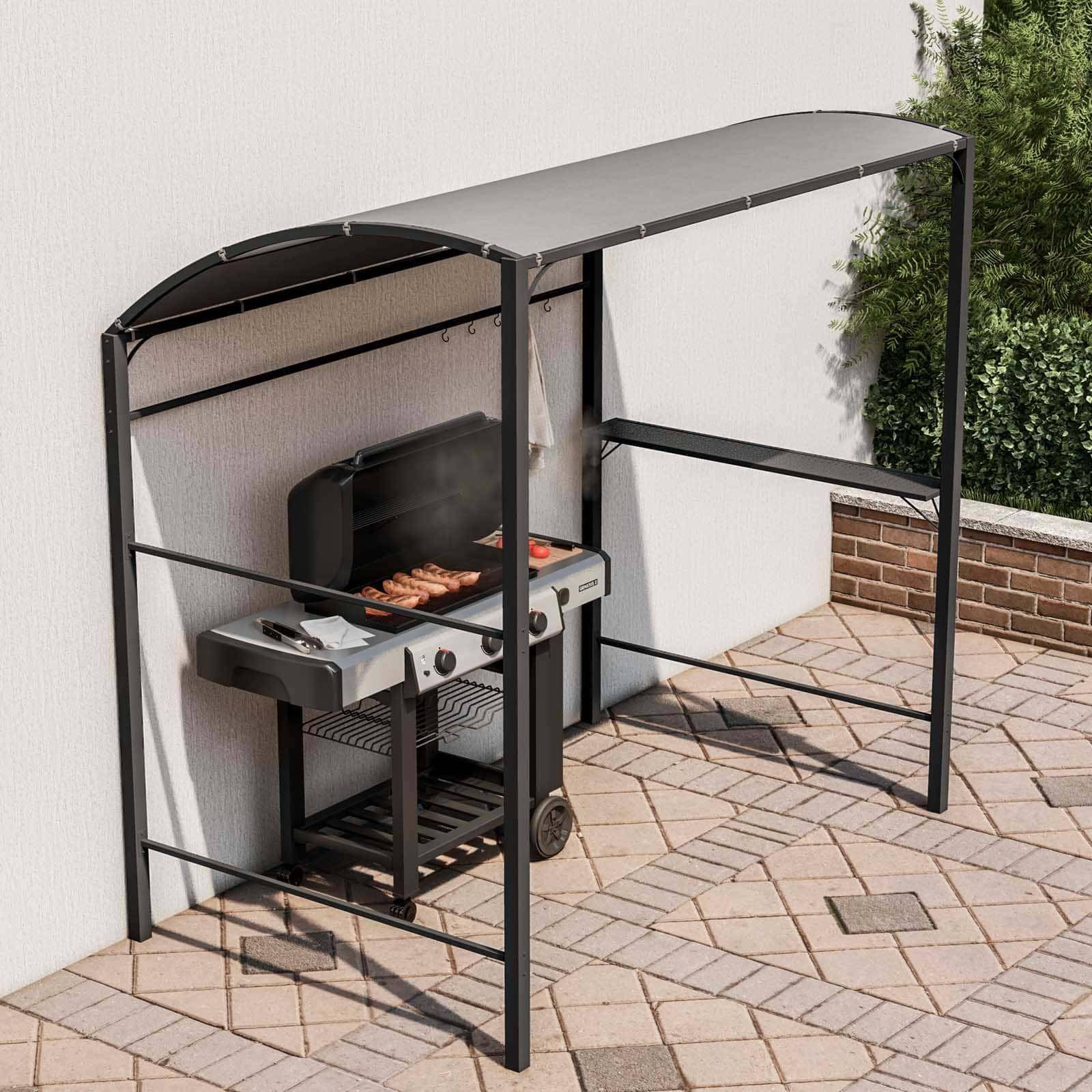 Gazebo pergola per barbecue in acciaio nero con copertura ignifuga - Joy