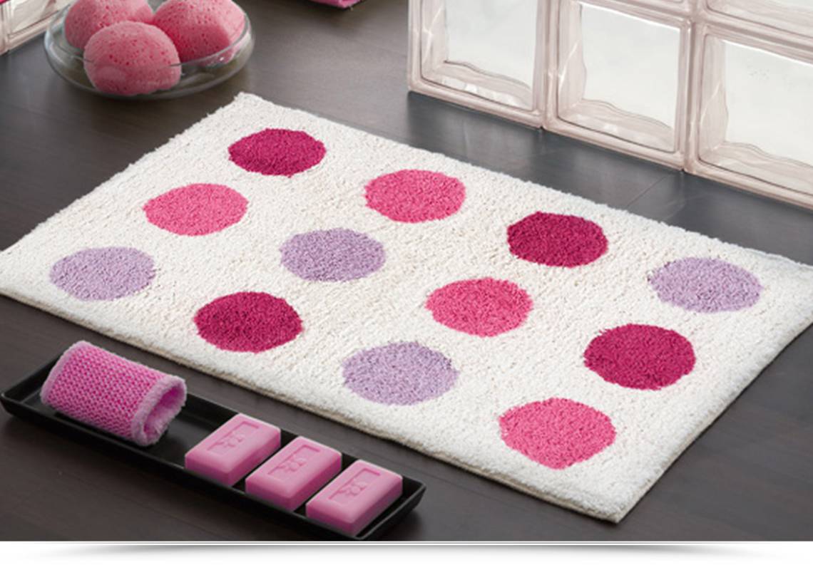 GEDY tappeto da bagno a pois fucsia, lilla e rosa in puro cotone 50x80 cm  Udaipur