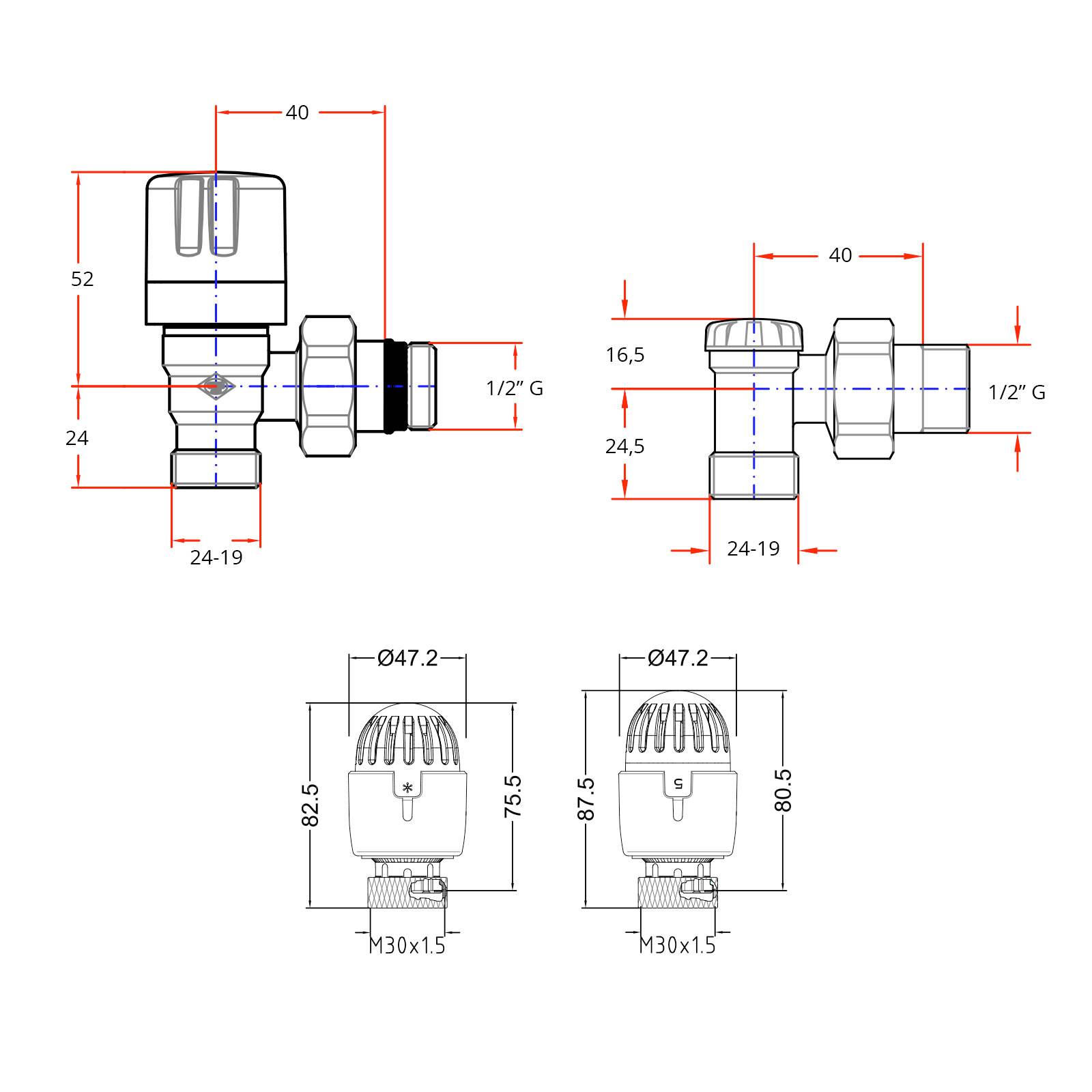 Valvola termostatica e detentore bianchi con raccordi multistrato 16x2