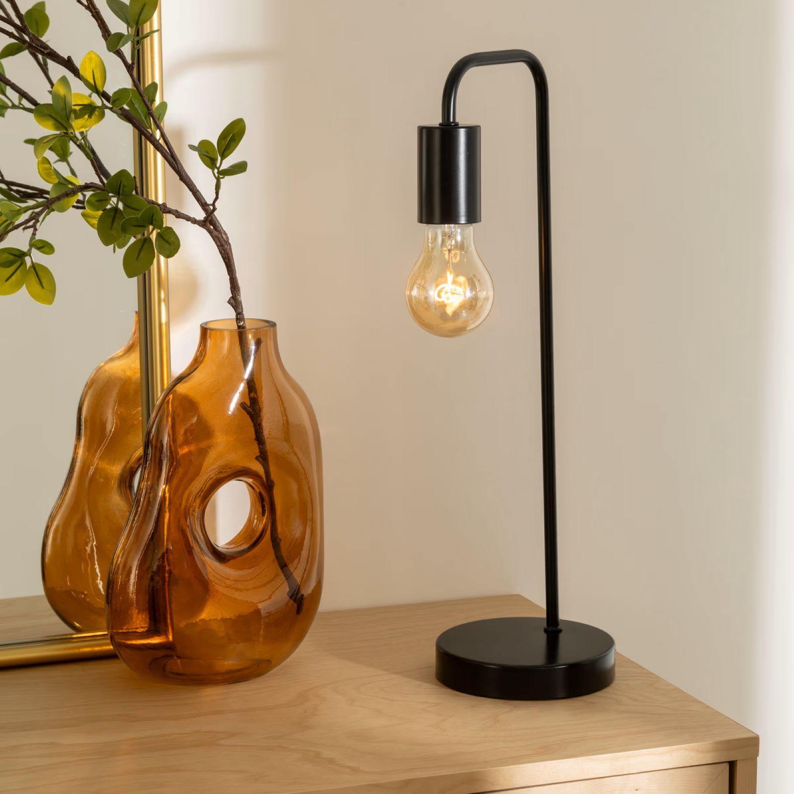 Lampada Da Tavolo Dorothea Stile Rustico In Nero Opaco E Vetro Alabastro