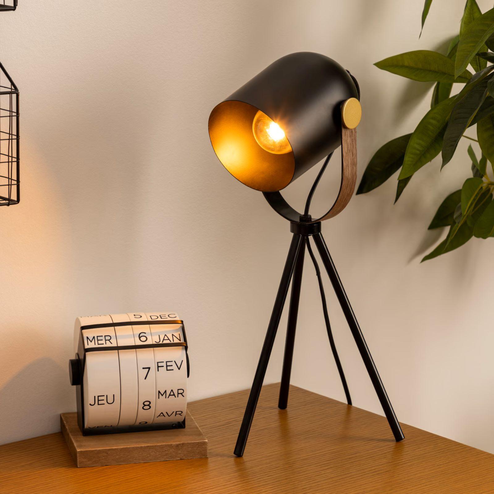 Lampada Da Terra A Treppiede Stile Nautico, Design Moderno, Struttura In Legno Nero E Alluminio, Altezza 127 Cm, Paralume Non Incluso - 4