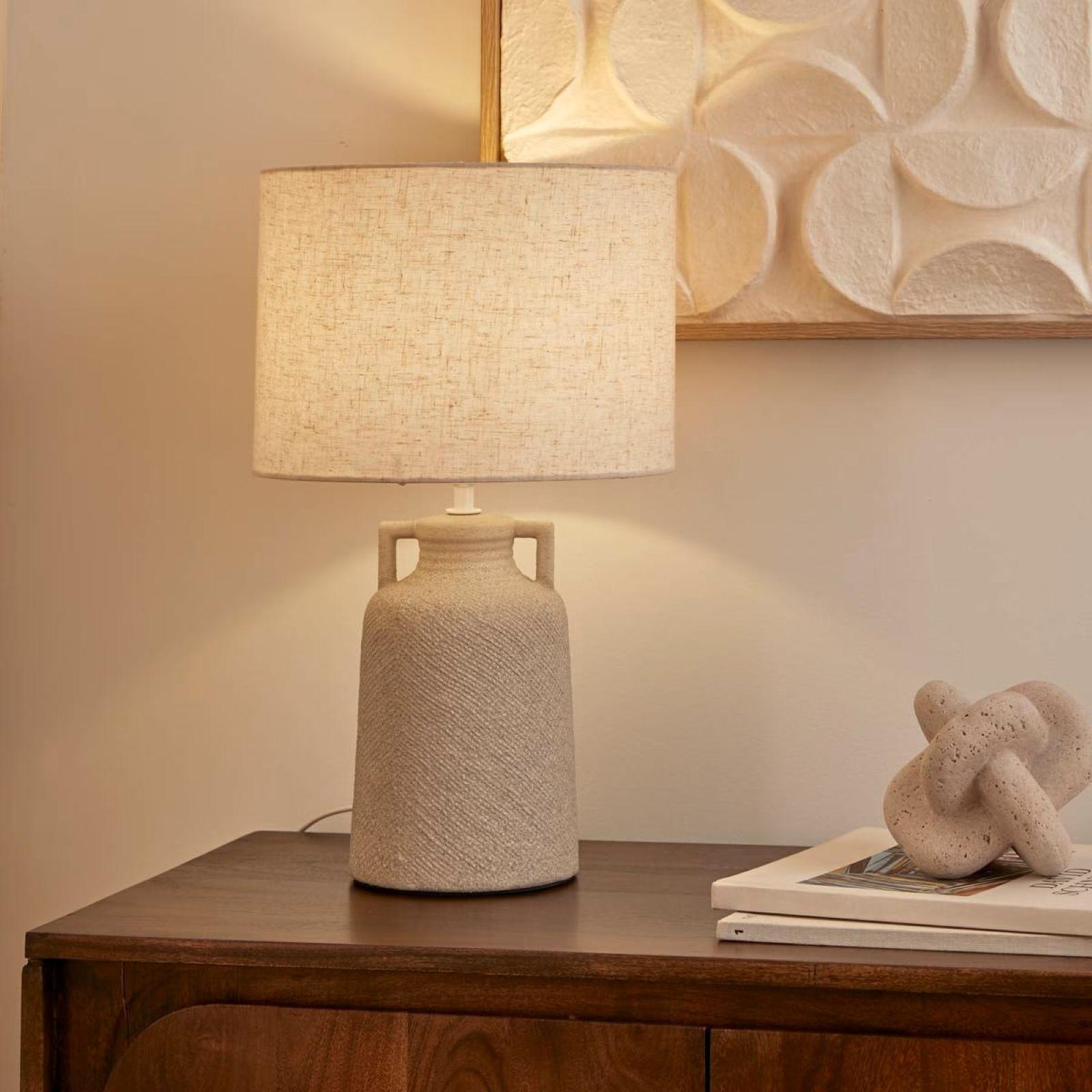 Lampada Da Tavolo Guru-Shop Kokopelli HUGIS – Natura, Paralume In Lana Di Vetro, Design 40x19x19 Cm