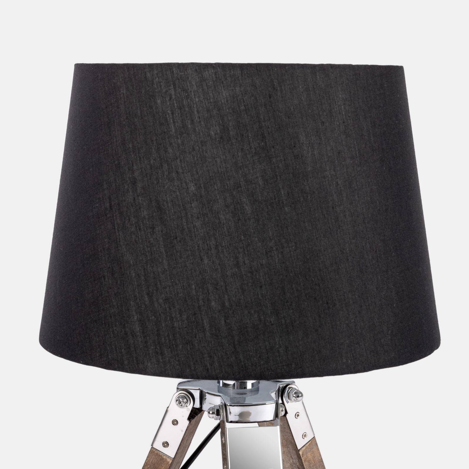 Lampada da tavolo con gambe in legno e paralume in tessuto nero - Time