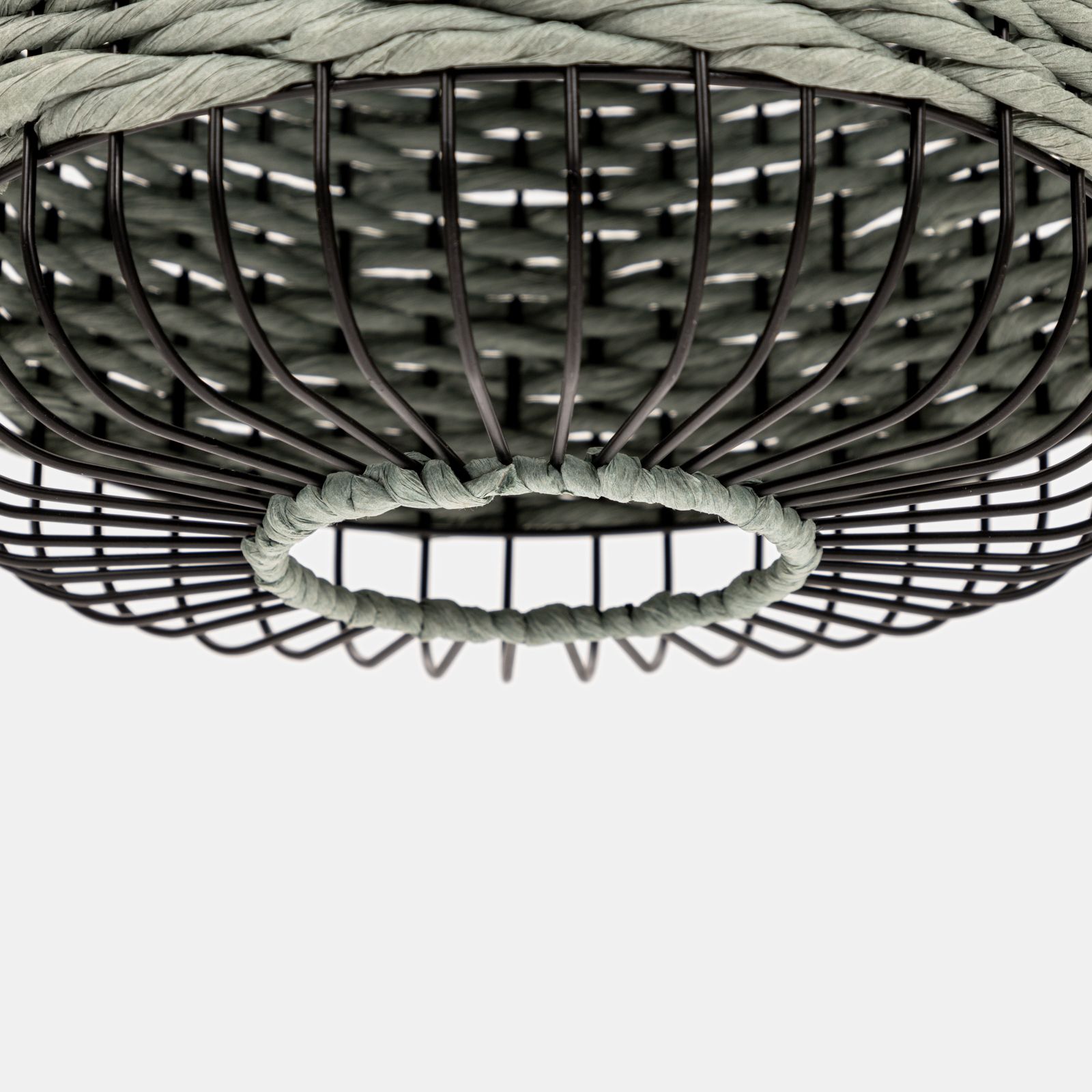Lampada sospesa Ø 27x21h cm in corda di carta intrecciata terracollta e  metallo nero - Winona