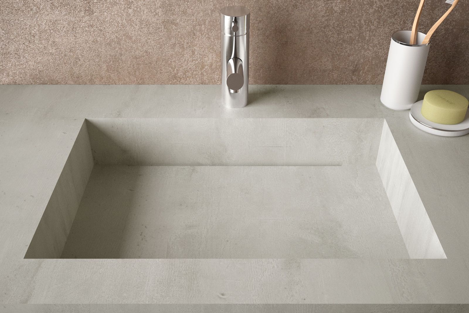 Mobile bagno sospeso 100 cm HPL con lavabo in cemento alfa vasca a dx con  base rovere atlas 2 cassetti e specchio - Jalama