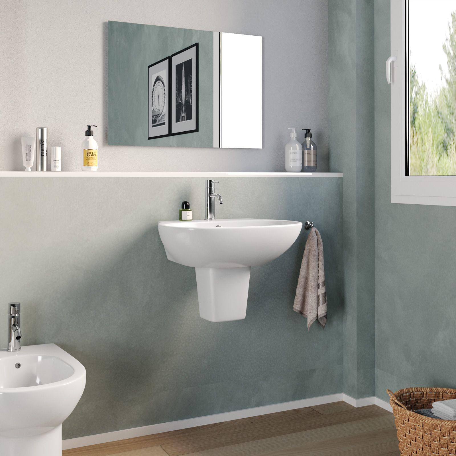 Lavabo con semicolonna 56 cm in ceramica bianco - Misk