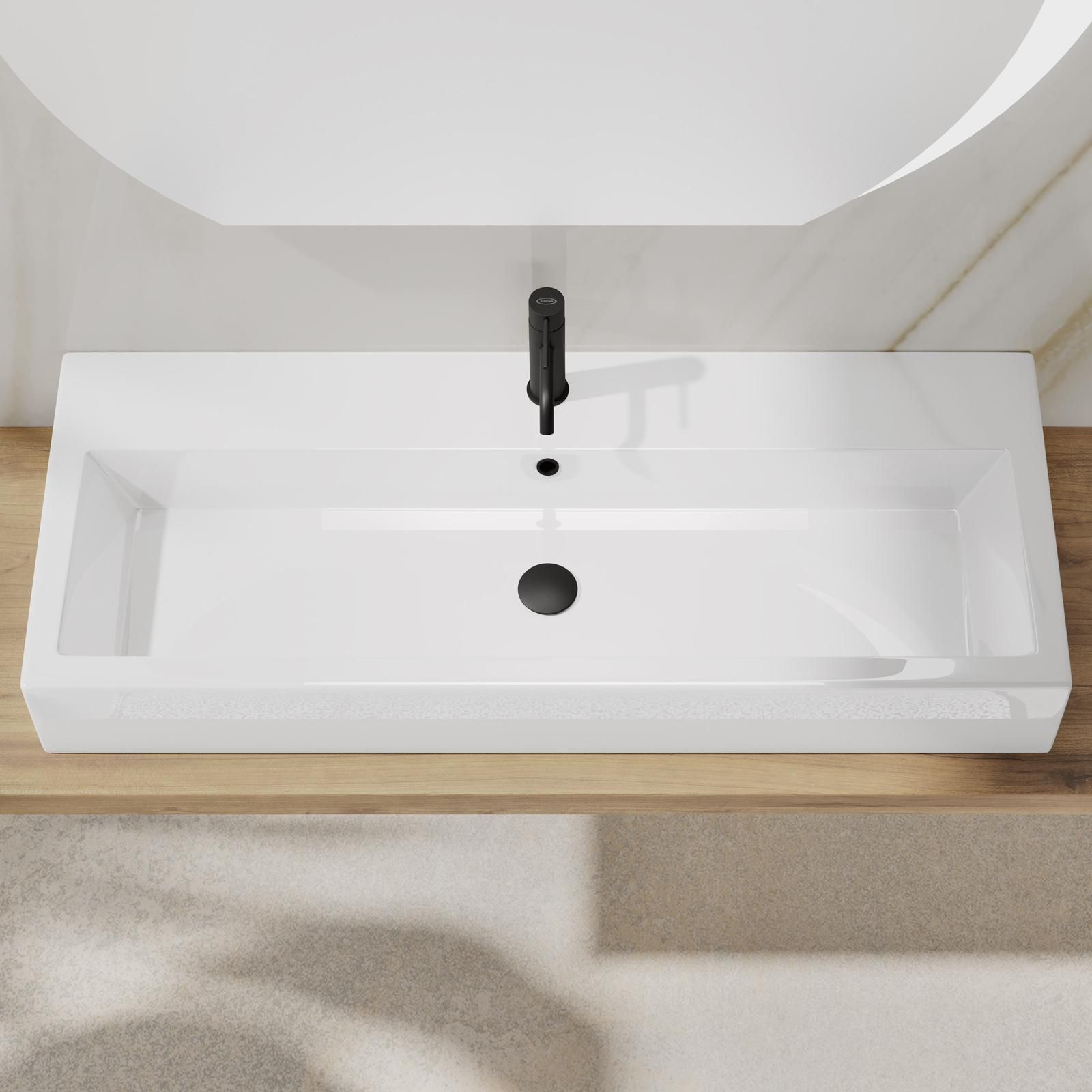 Lavabo ad incasso 100 cm in ceramica bianco lucido