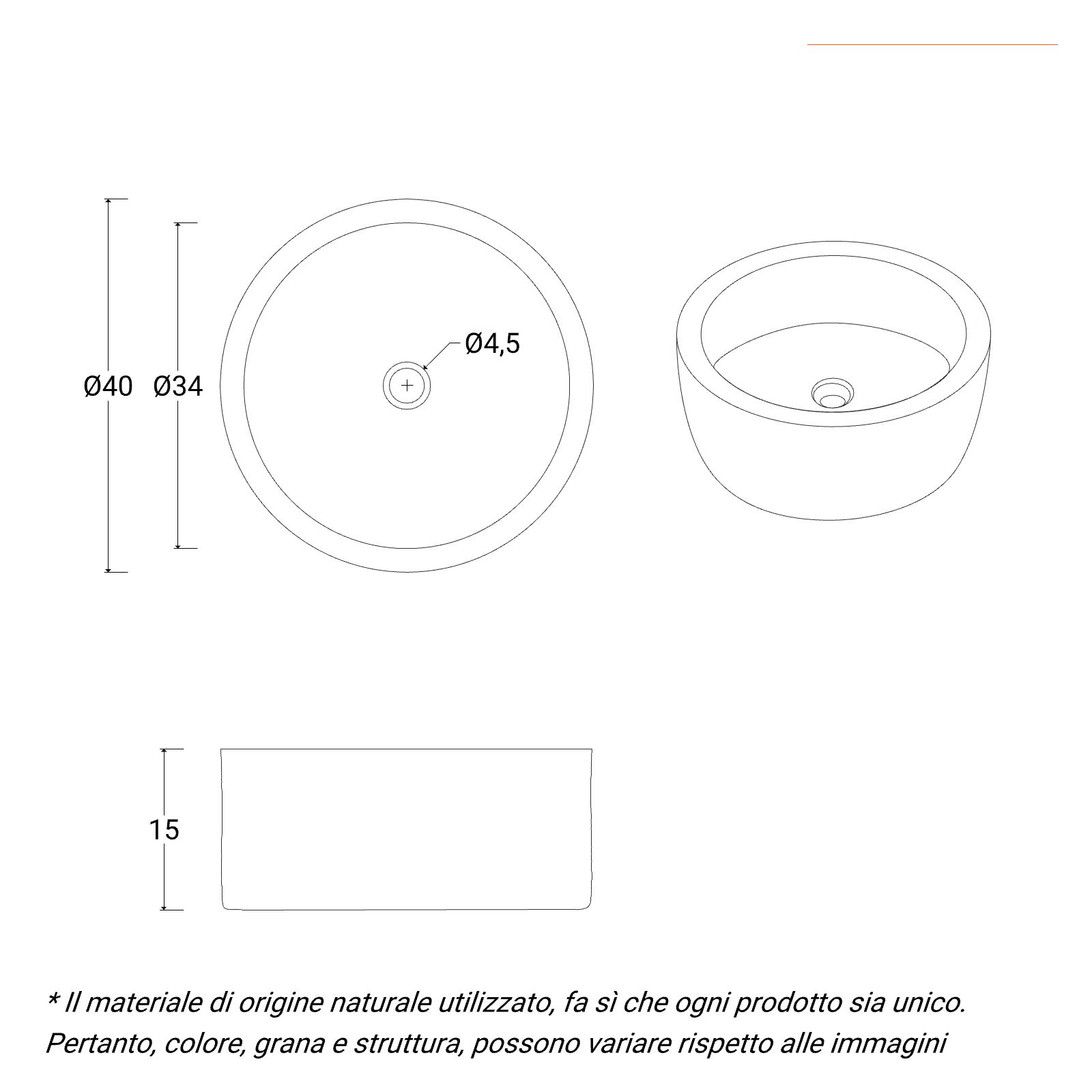 Lavabo da appoggio 40 cm in marmo crema