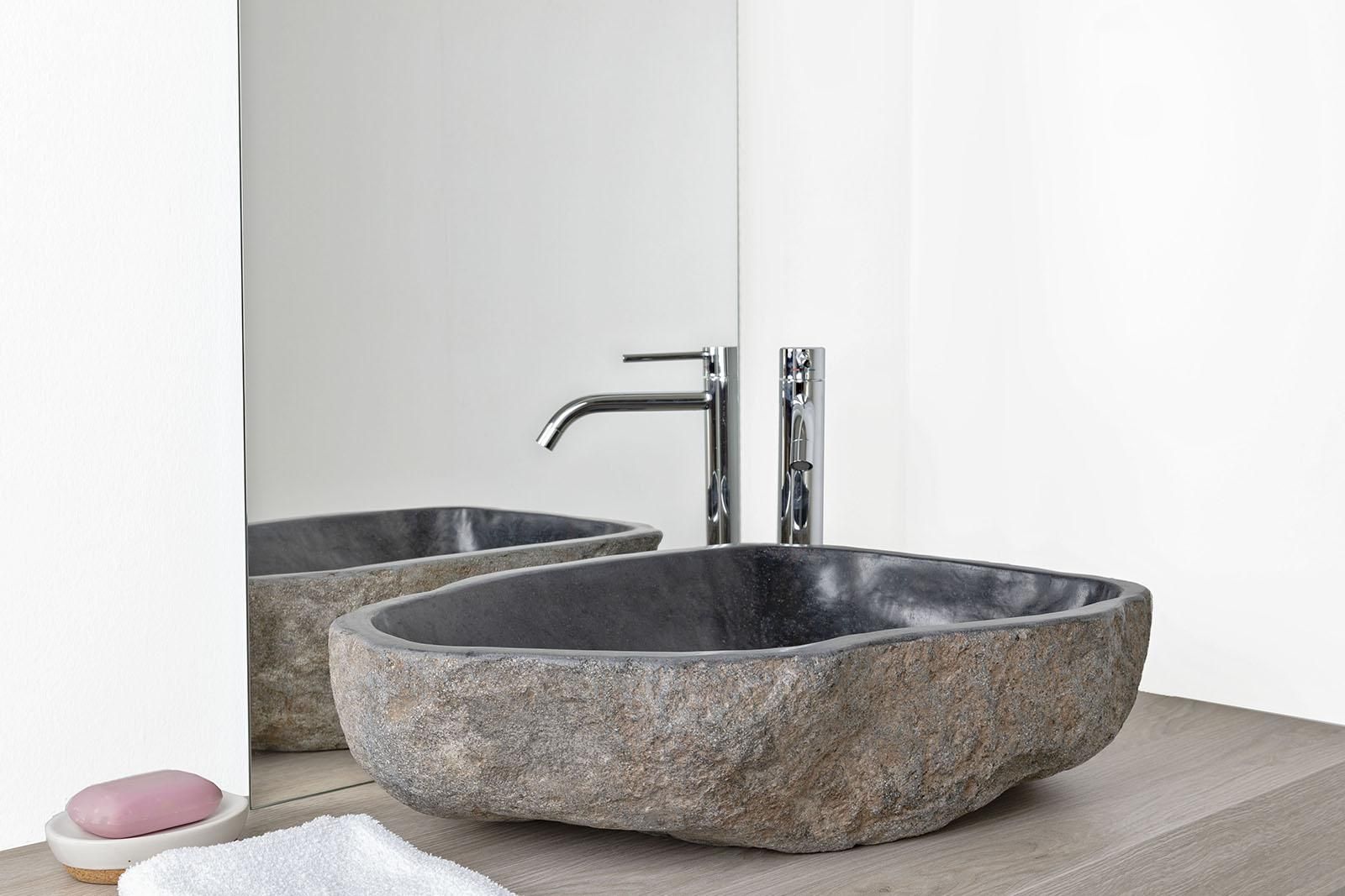 Lavabo da appoggio 50-60 cm in pietra naturale grigio - Artizan