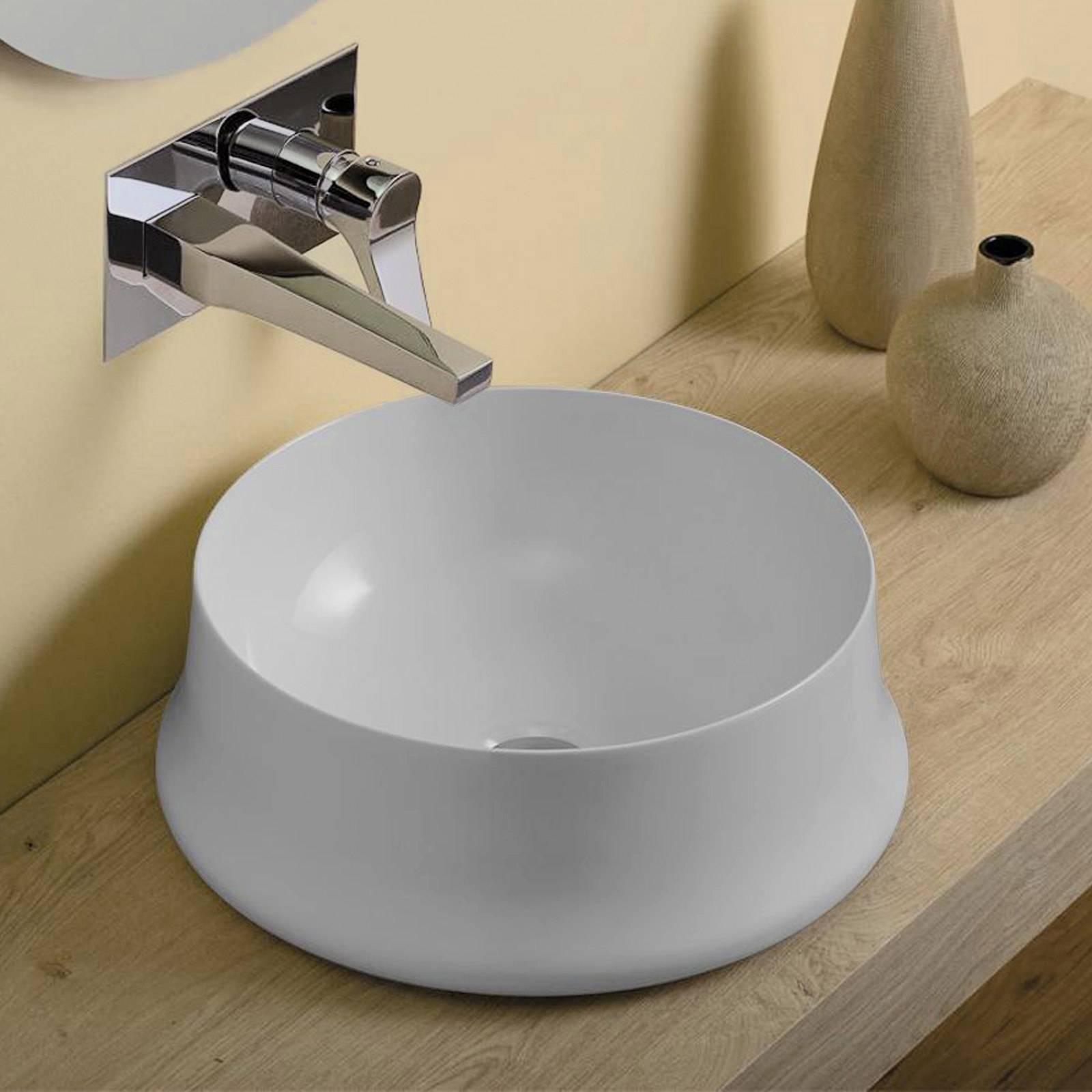 Lavabo d'appoggio in ceramica tondo 42 cm tela opaco - Sharp di Simas