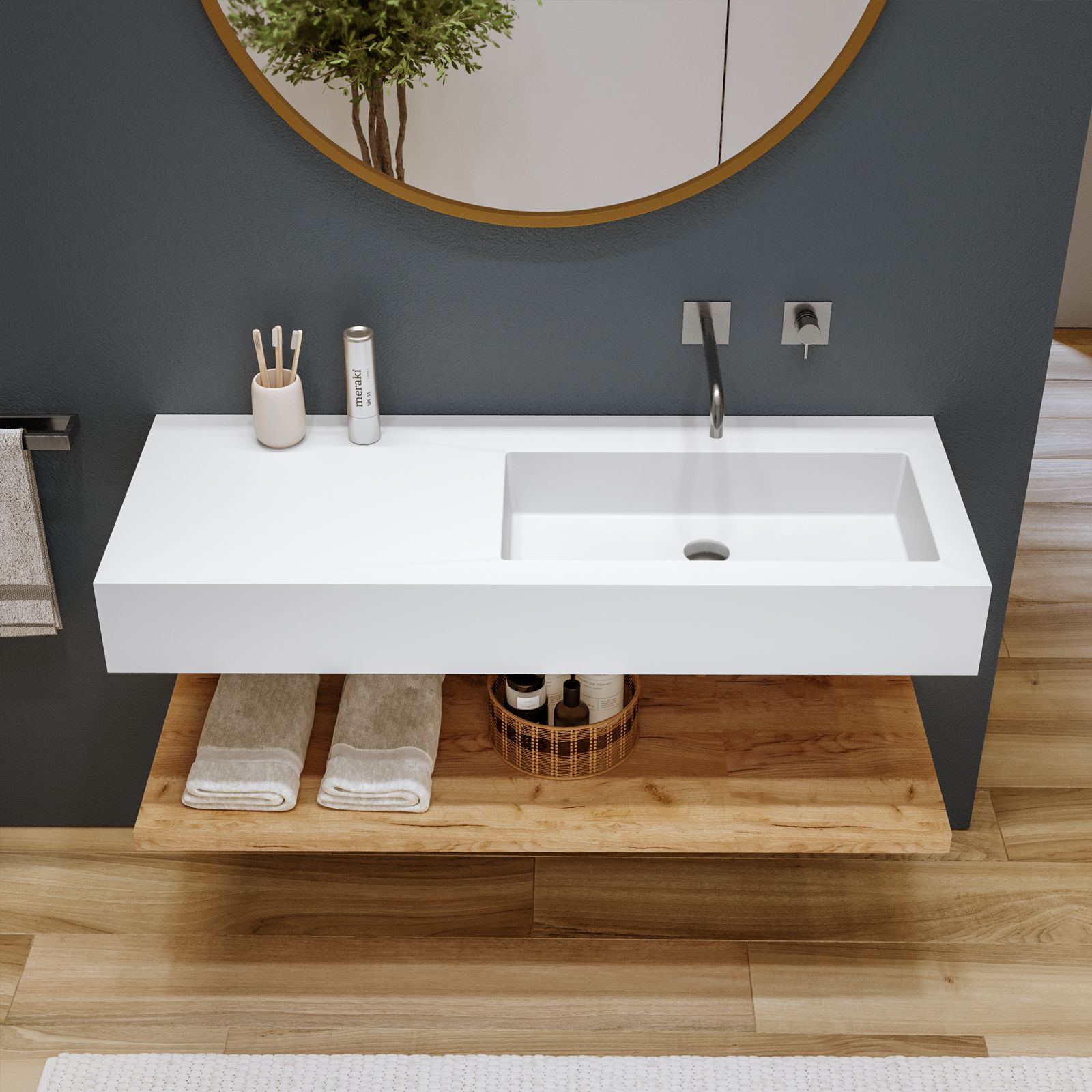 Mobile bagno sospeso bianco opaco 120 cm con lavabo solid surface