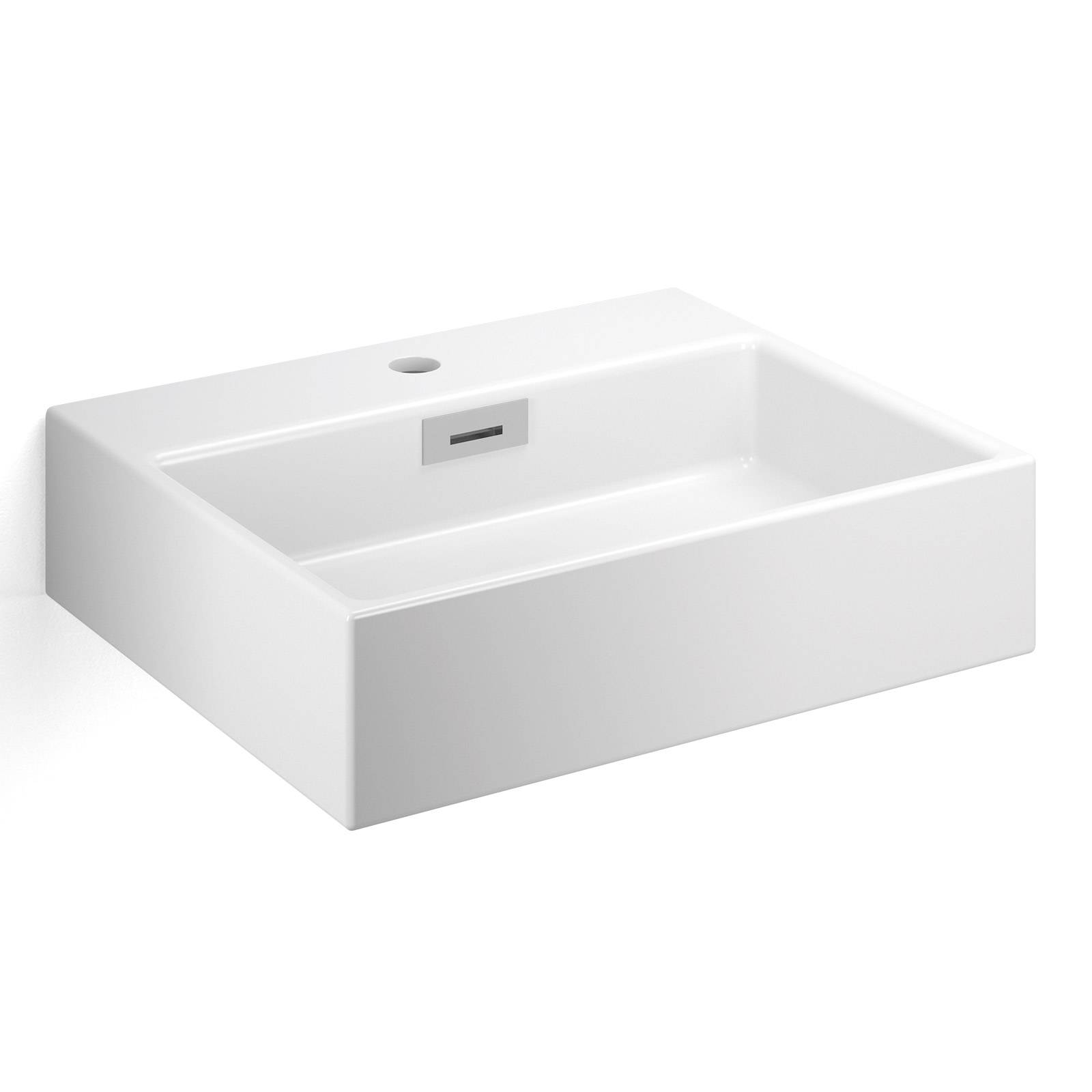 Lavabo rettangolare da appoggio o sospeso in ceramica bianca lucida 60x46  cm con foro per rubinetto