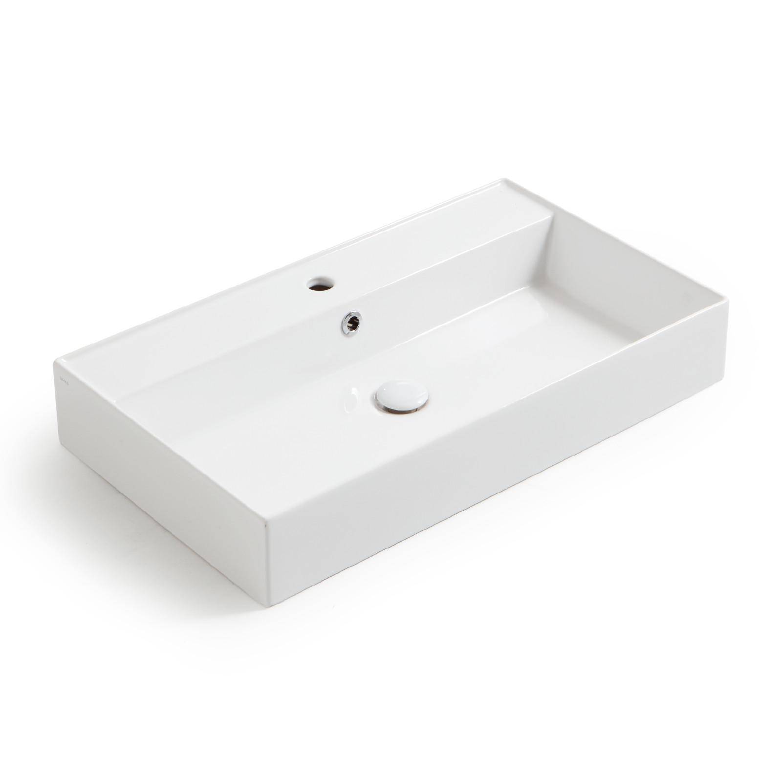 Lavabo monoforo 81 cm appoggio o sospeso in ceramica bianco - Agile di Simas