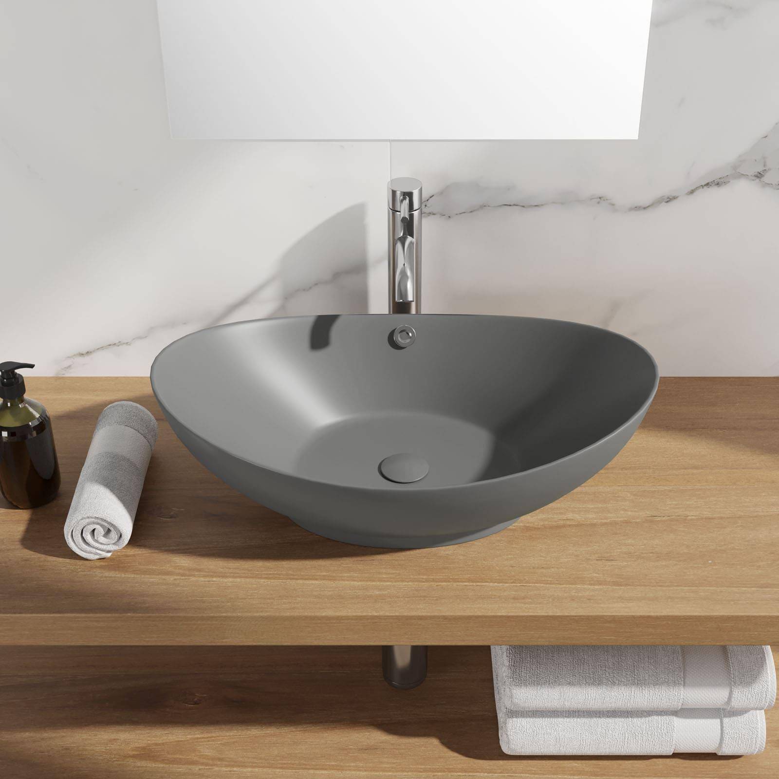 Lavabo ovale a bacinella 60x37 cm in ceramica grigio opaco - Cloe